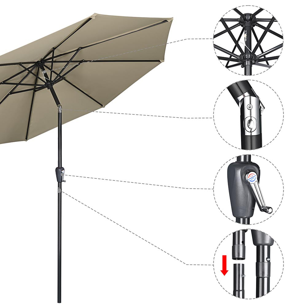 10 ft 8 Rib Patio Umbrella with Tilt & Crank - 220g Yarn Dyed Canopy, UV50+ Sun Protection - Perfect for Poolside, Backyard, and Outdoor Dining Areas