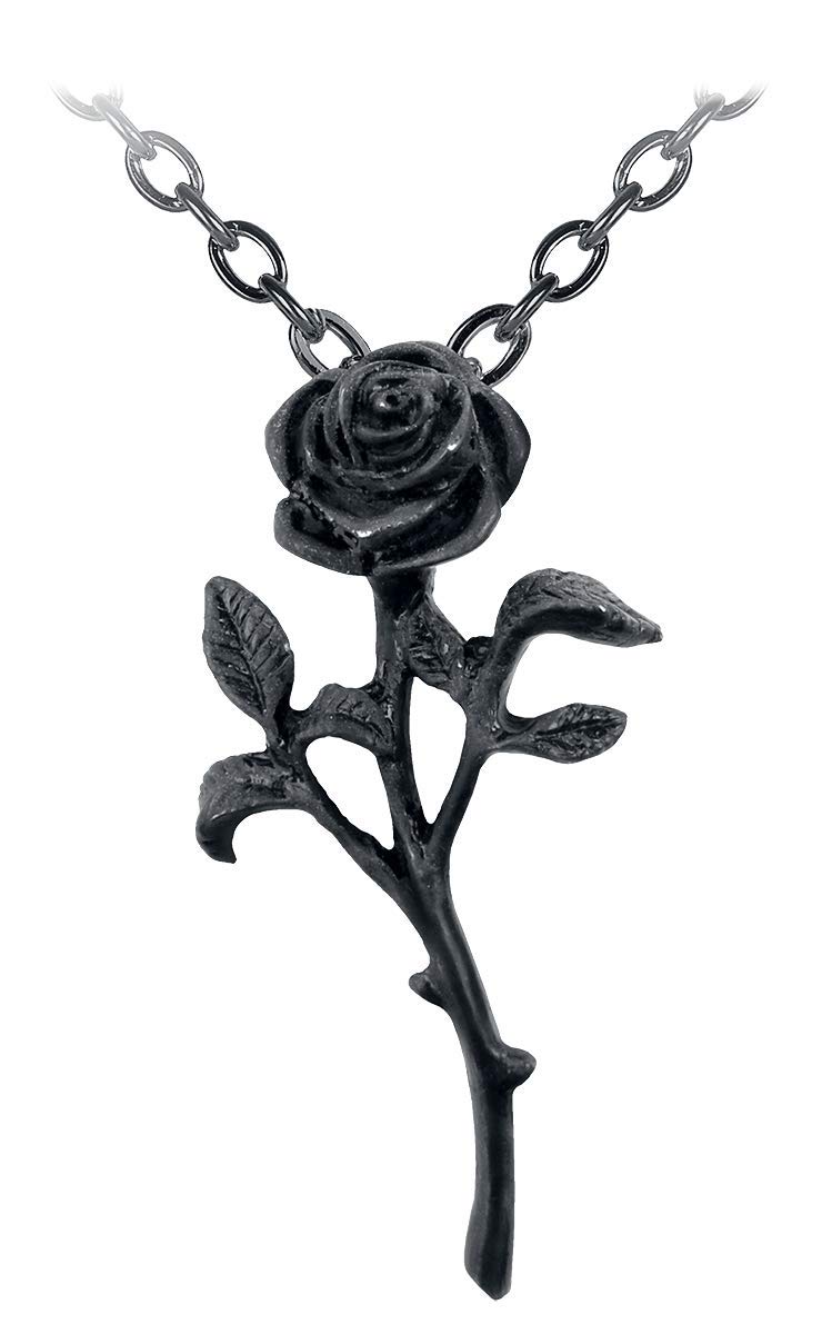 Alchemy Gothic Black Rose Pendant Necklace - Romantic Victorian Jewelry for Women, Perfect for Halloween Costume, Steampunk Fashion & Gothic Wedding Accessories