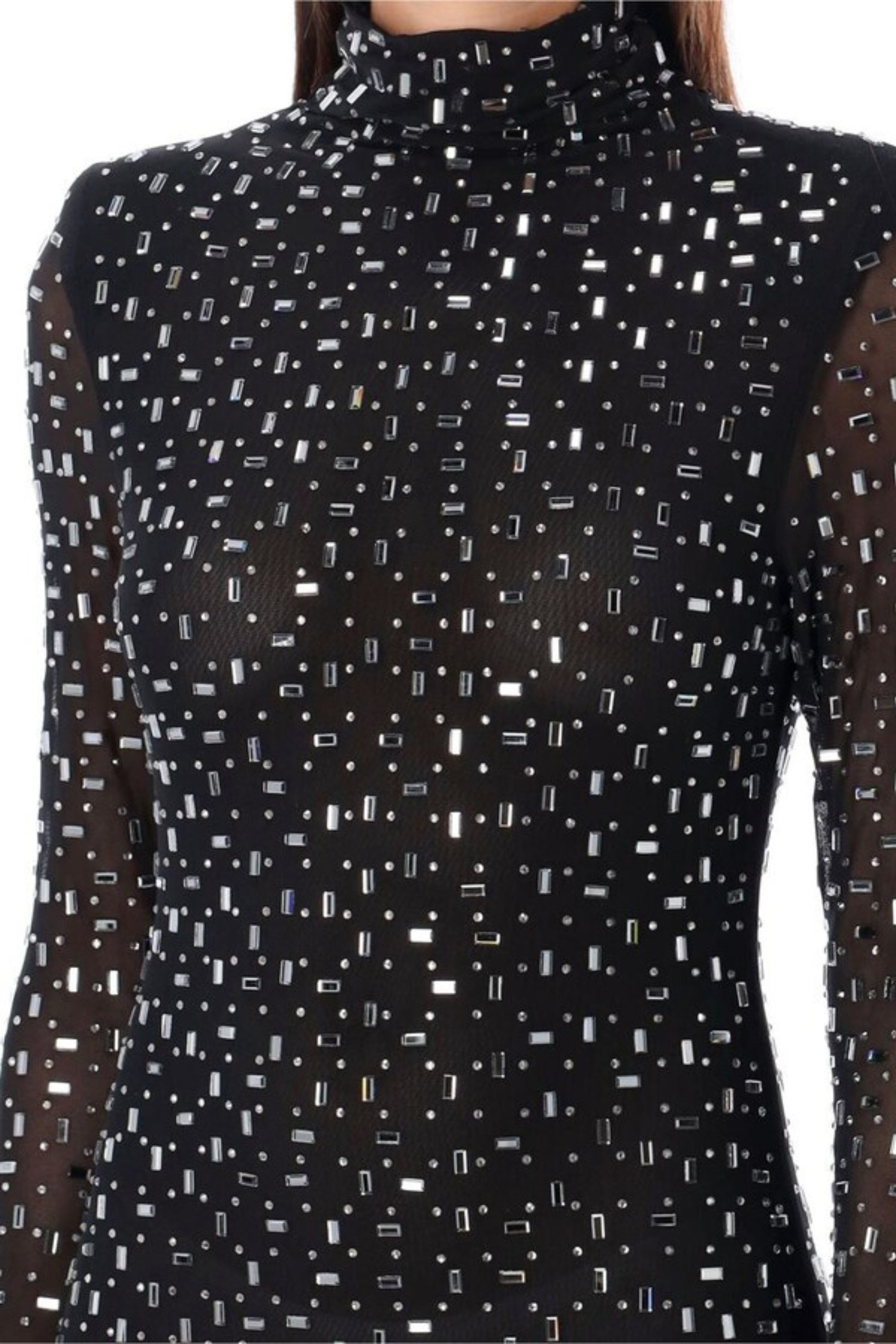 Elegant Black Crystal Embellished Mesh Midi Dress for Women - Perfect for Evening Parties, Weddings & Special Occasions