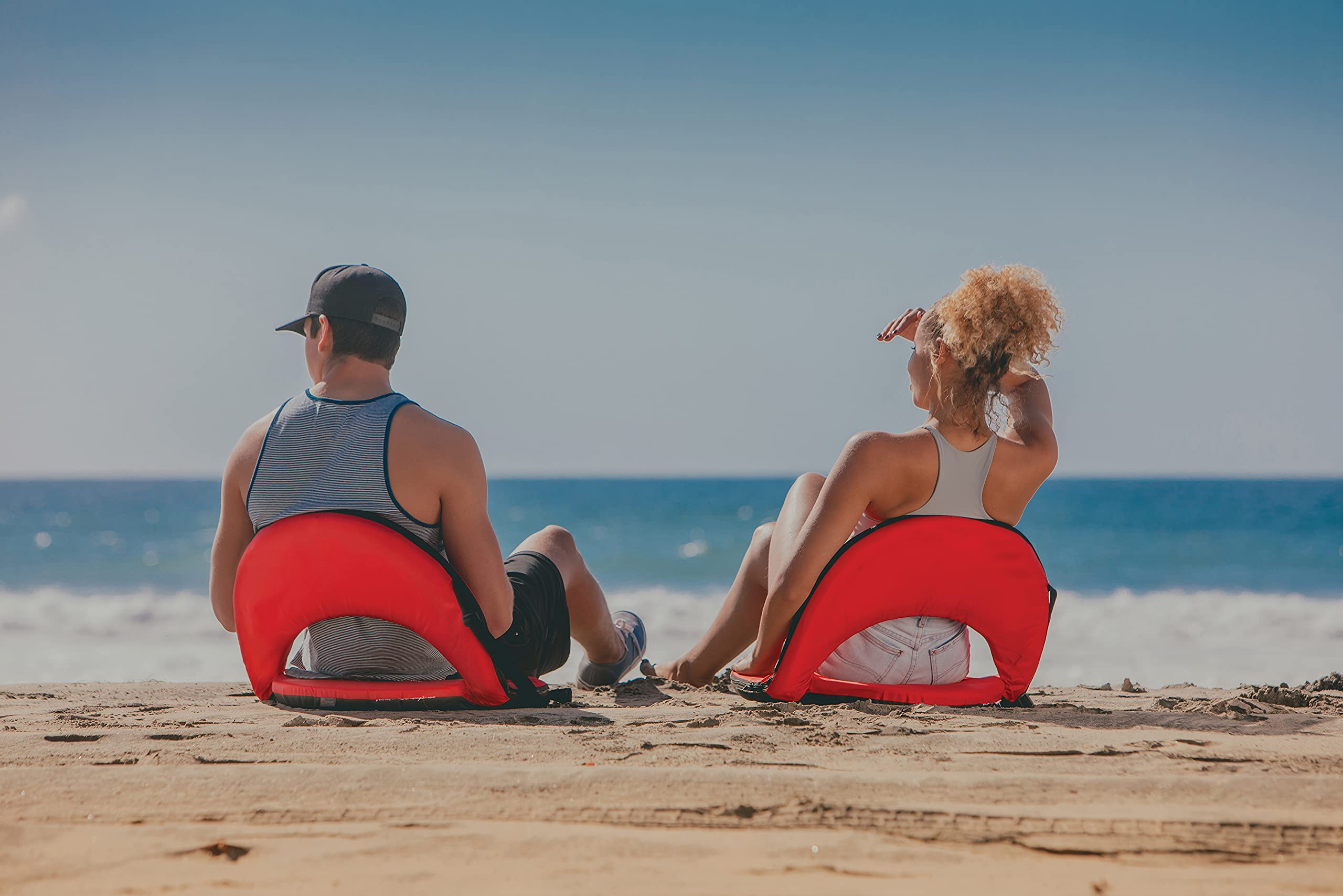 PICNIC TIME Oniva Stadium Seat - Reclining Bleacher Chair with Back Support, Portable Folding Seat for Sports Games, Beach, Camping & Outdoor Events (Red)