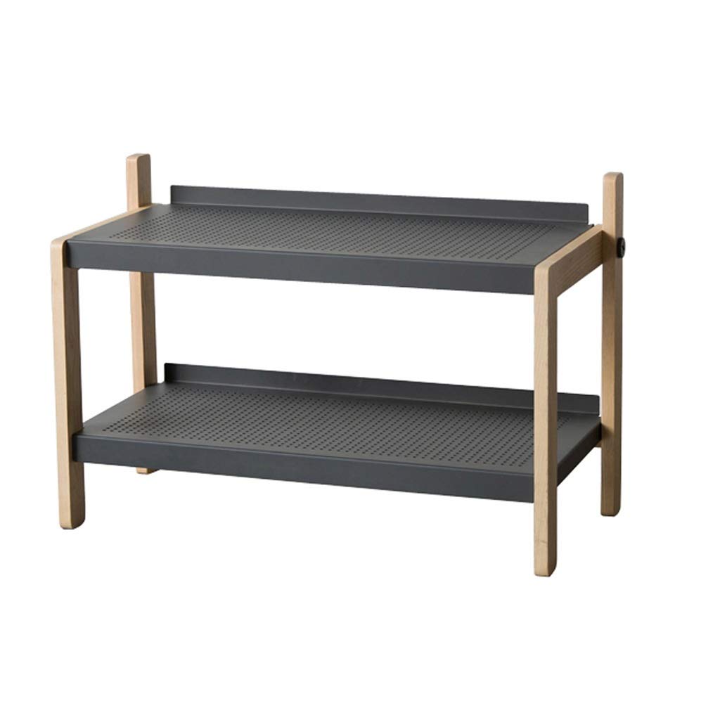 LLRYN 2-Tier Industrial Shoe Storage Bench - Wood Look Metal Frame Entryway Organizer for Hallway, Living Room & Bedroom - Easy Assembly Shoe Rack (Black) - Perfect for Small Spaces & Apartment Entryways