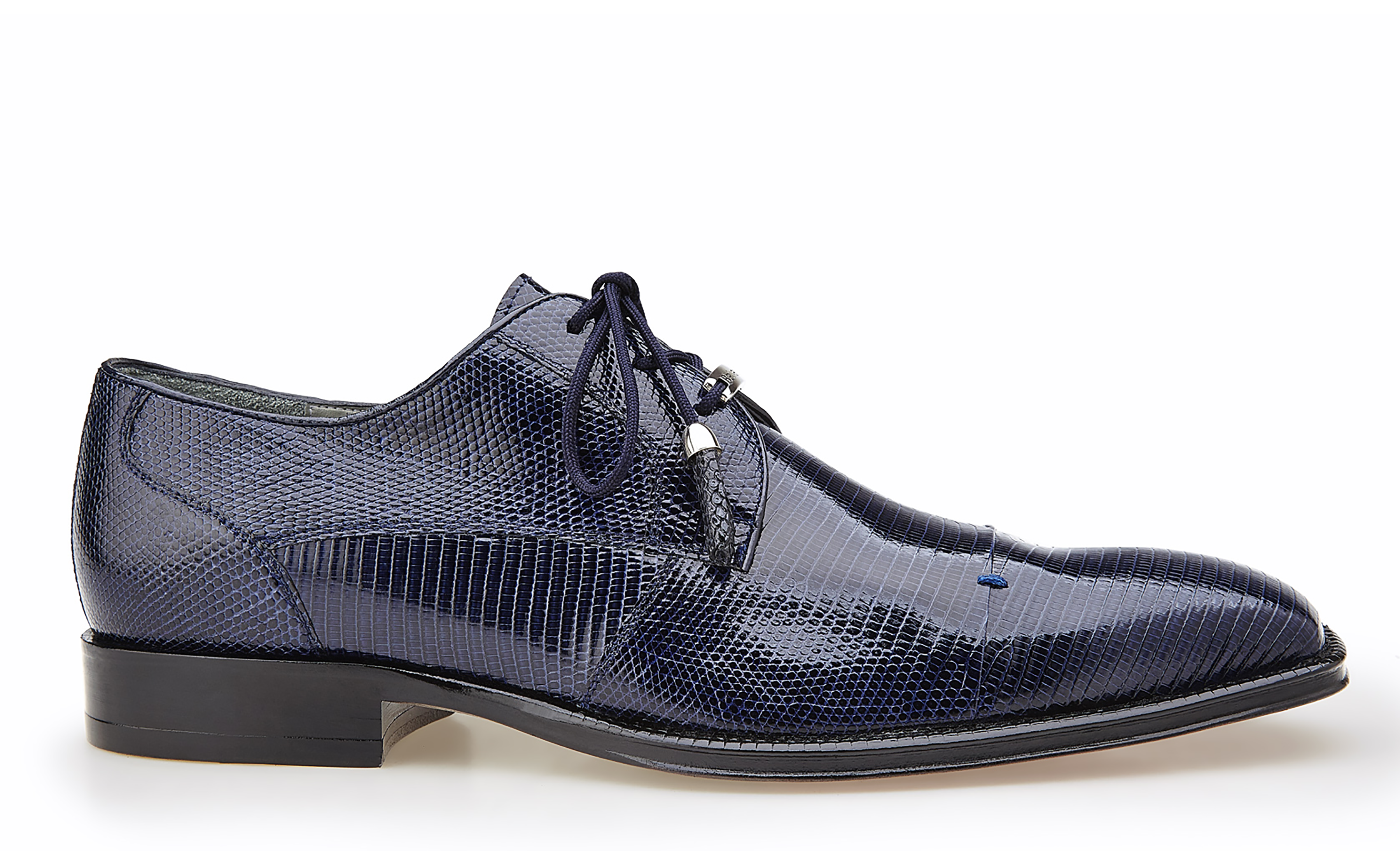 Belvedere Karmelo Genuine Lizard Leather Dress Shoes for Men - Navy Blue Formal Business Shoes - Size 9.5, 12, 14 Available - Perfect for Weddings, Office & Special Occasions