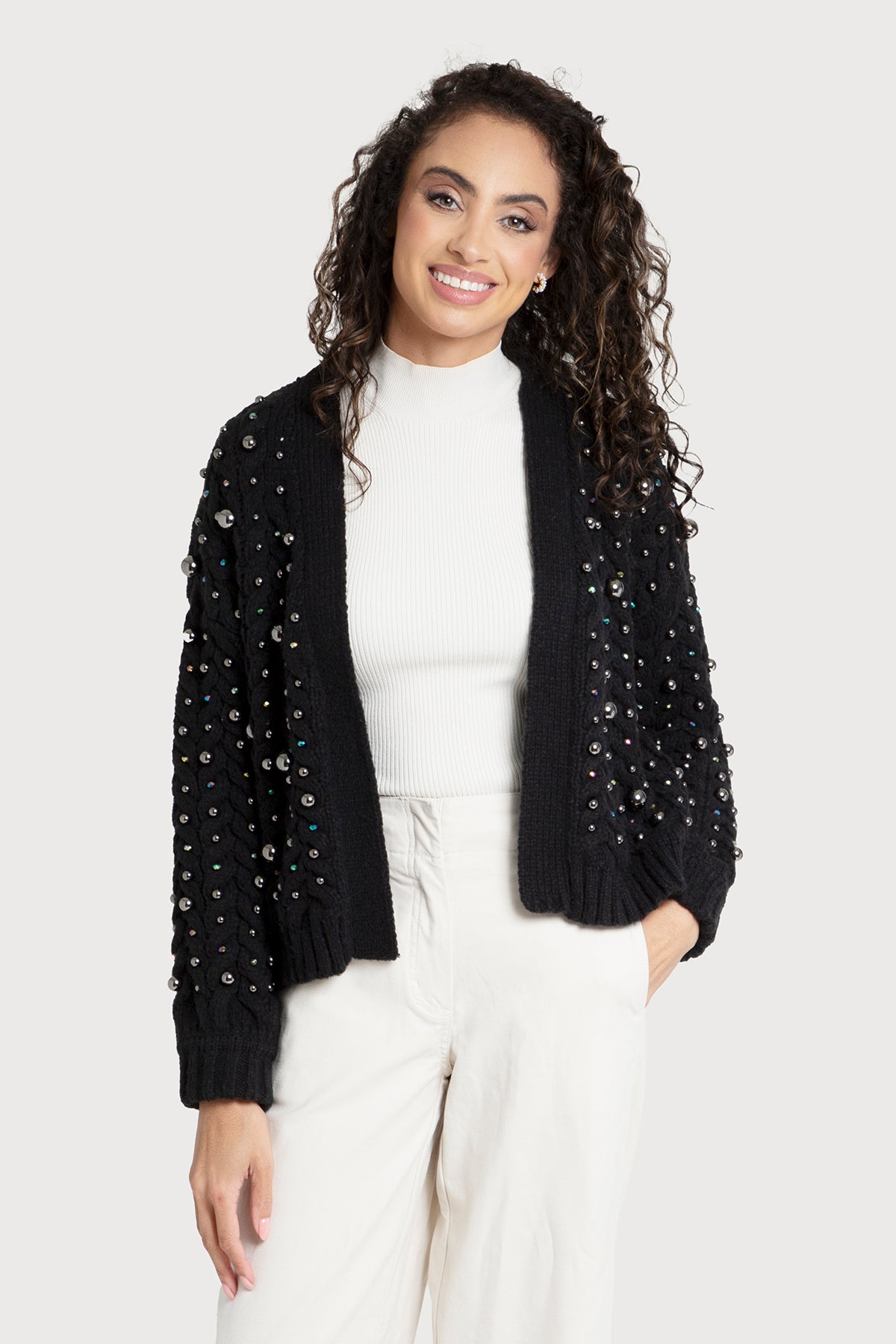 Stylish Pearl Knit Cardigan Sweater for Women - Cozy Winter Layering & Casual Outfit Essential