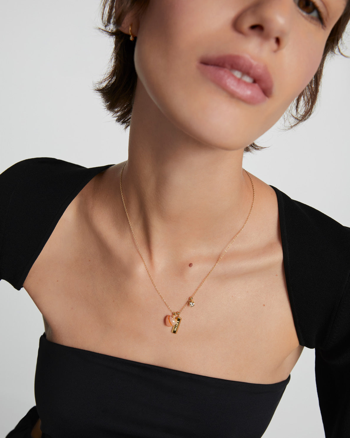 GRID 2 Orange Agate Heart Charm Pendant - Natural Stone Jewelry for Women, Gift for Her - Perfect for Valentine's Day, Anniversary & Boho Style Outfits