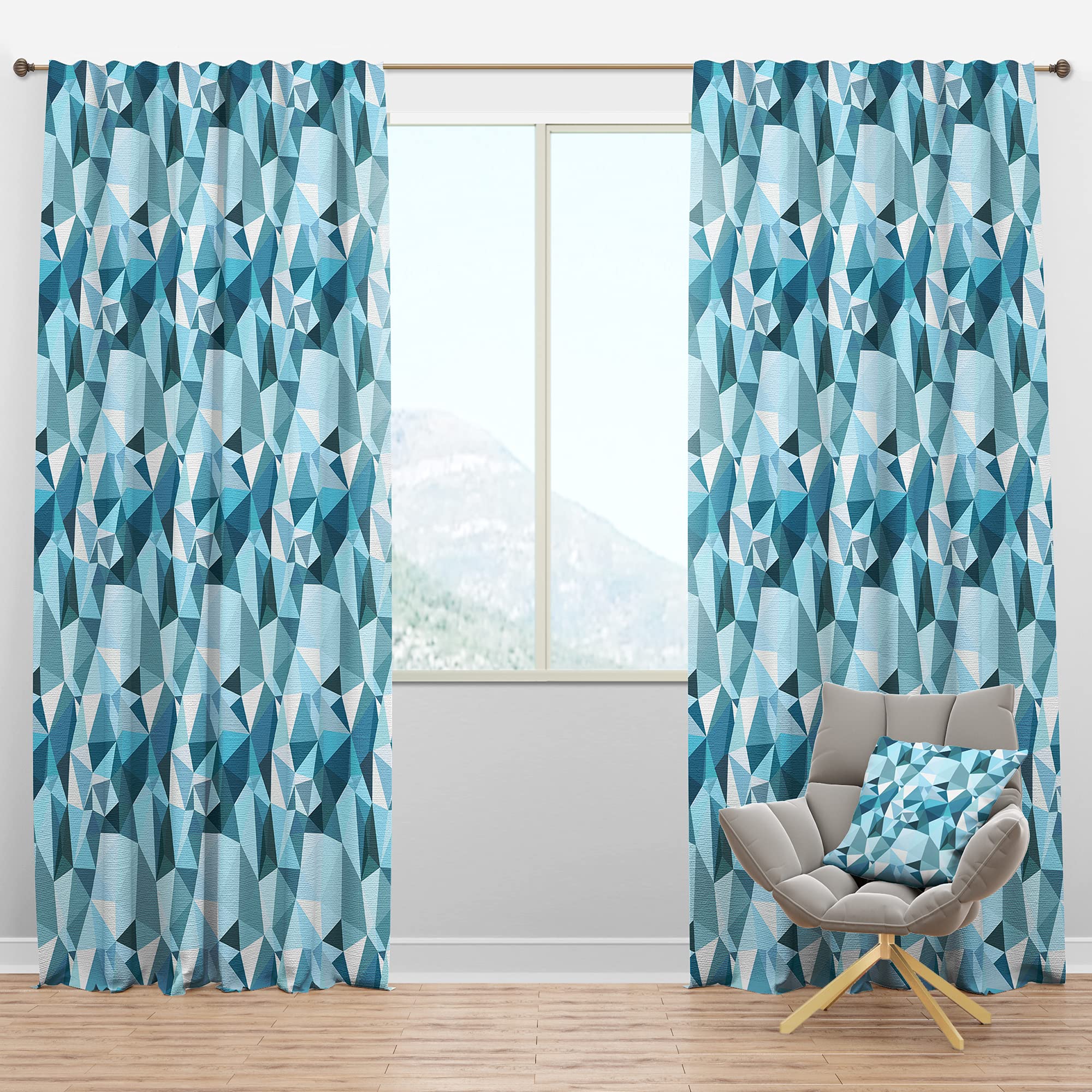 Blackout Curtains 'Polygonal Abstract Light Blue Geometry' - Thermal Insulated Single Panel (52x90 inches) for Bedroom & Living Room - Noise Reducing & Energy Saving Window Drapes for Better Sleep & Home Decor