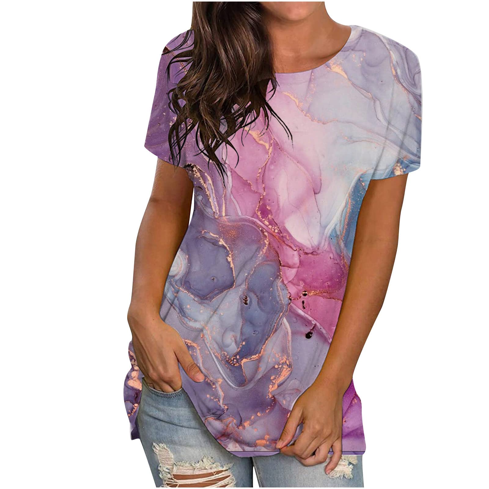 Women's Summer Tops - Plus Size Short Sleeve Crewneck Printed Shirts | Loose Casual Tee for Everyday Wear & Vacation Outfits