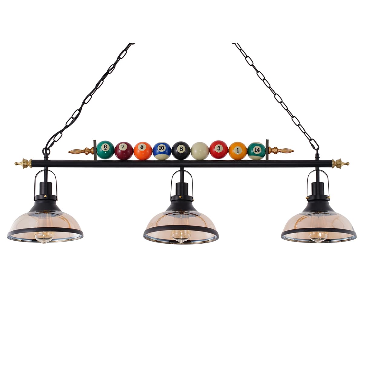 iMeshbean Pool Table Light - 7' to 8' Billiard Table Lighting Fixture with 3 Lamp Shades, Real Billiard Ball Design for Game Rooms, Bars & Cafes - Perfect for Kitchen Islands & Home Entertainment Spaces