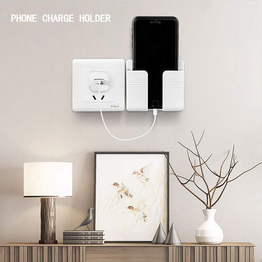 4-Pack Wall Mount Phone Charging Holder - Black Adhesive Mobile Phone Stand for Bedroom, Shower & Kitchen - Universal Smartphone Wall Mount for Charging (iPhone, Samsung, Android) - Perfect for Nightstand, Bathroom & Office Use