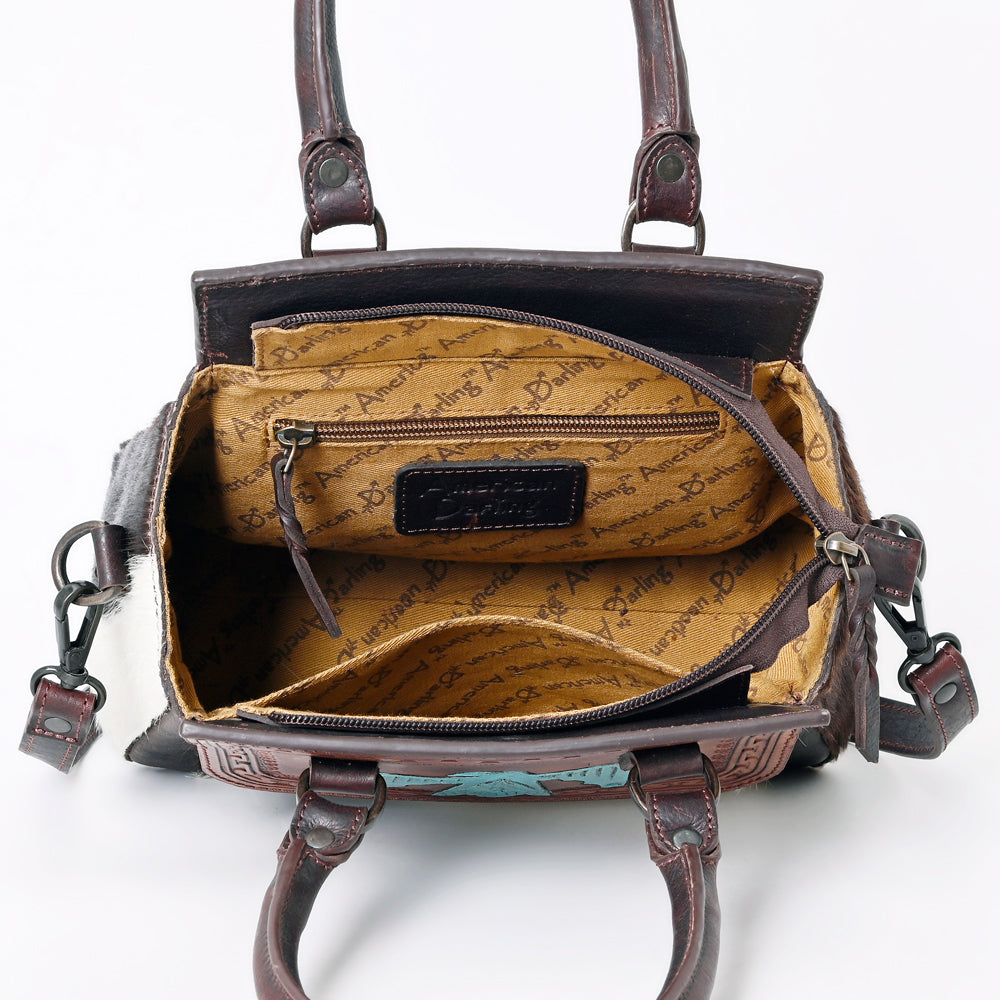 ADBGZX911 Genuine Leather Women's Western Handbag - American Darling Hand-Tooled Hair-On Cowhide Purse for Casual Outings & Country Events