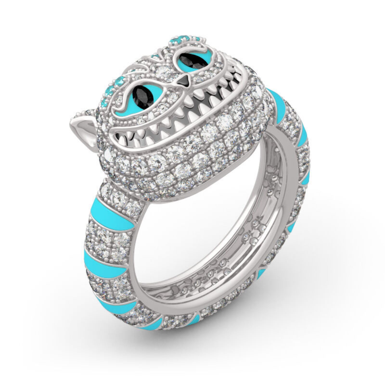 Jeulia 925 Sterling Silver Cat Eternity Ring with Enamel & Cubic Zirconia - Women's Animal Jewelry, Engagement Promise Ring, Anniversary Gift for Her (Jewelry Gift Box Included) - Perfect for Valentine's Day, Birthday & Romantic Occasions