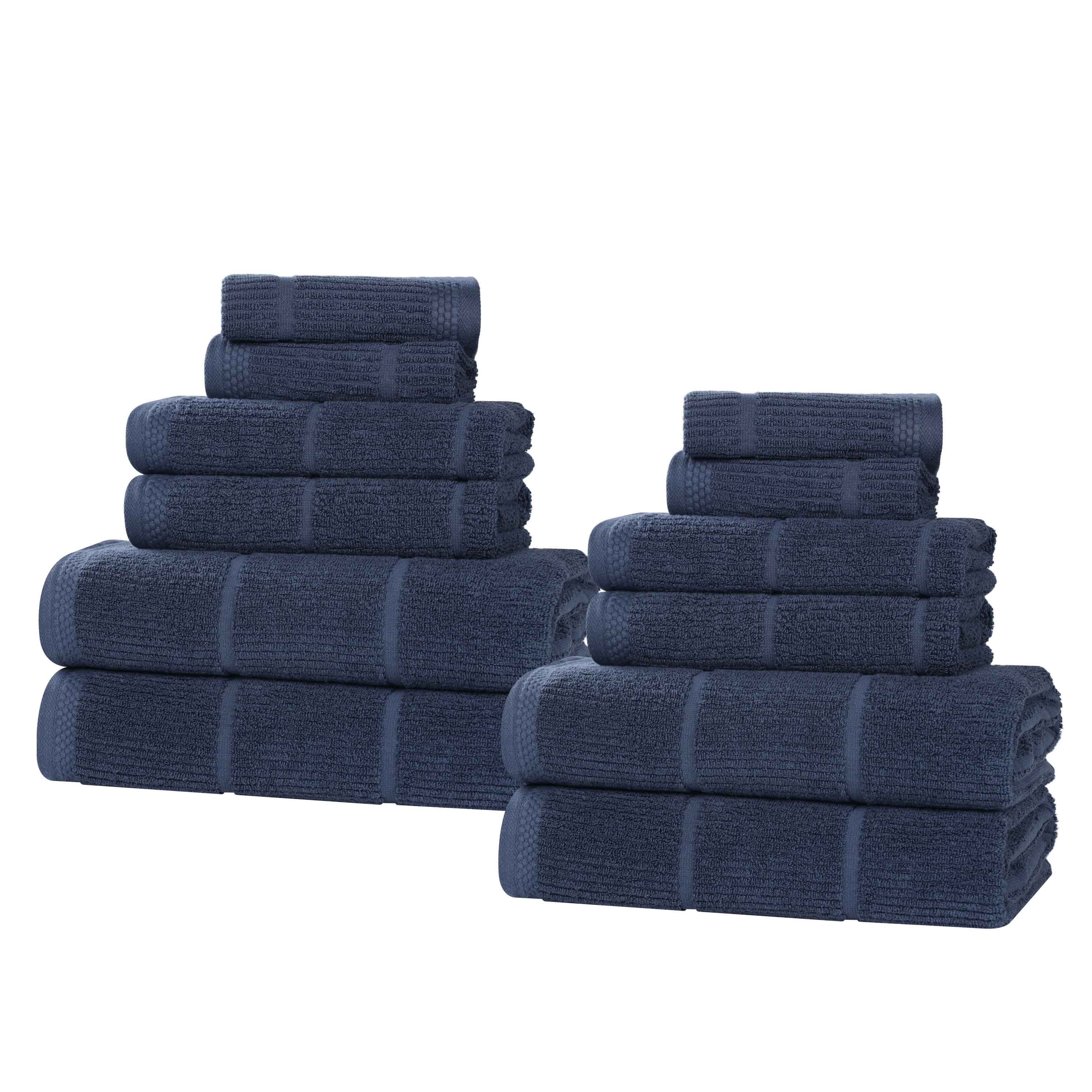 Milo Smart Twist Cotton Solid Ribbed Design 12-Piece Towel Set - Ultra Soft & Absorbent Bath Towels for Spa, Gym & Luxury Home Use