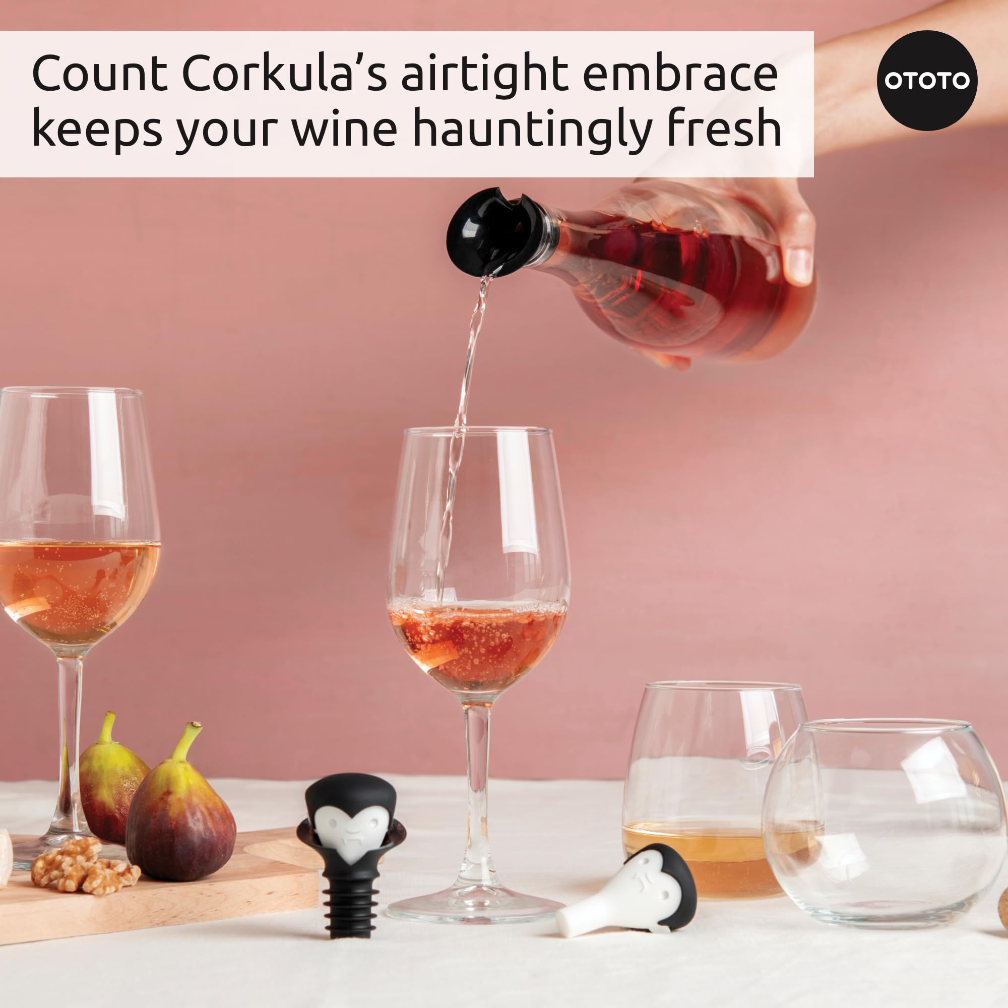 OTOTO Count Corkula Wine Stoppers & Pourer - Halloween Gifts for Wine Lovers, Spooky Wine Bottle Stopper & Pourer Set, Gothic Wine Accessories, Fun Kitchen Gadgets - Perfect for Halloween Parties, Wine Tastings & Gothic Home Decor