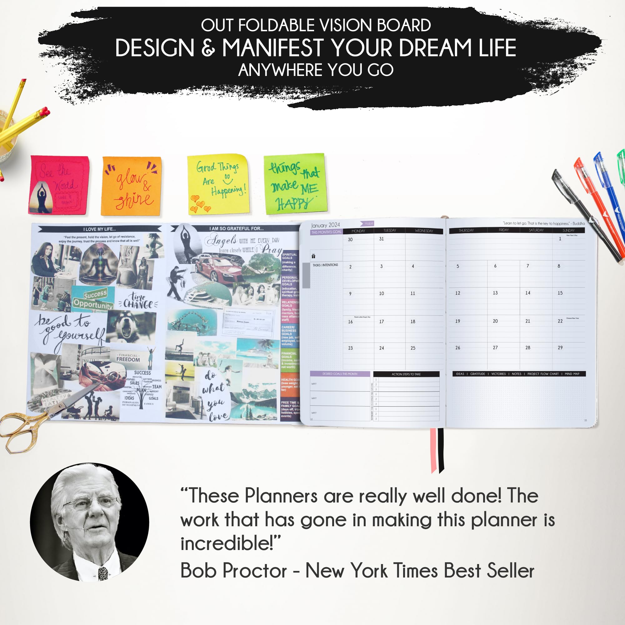 Law of Attraction Planner 2025 - Hourly Weekly Monthly Goal Setting Organizer | 12-Month Productivity Journal with Gratitude Tracker, Foldable Vision Board & Stickers | Perfect for Manifestation, Self-Improvement & Daily Planning