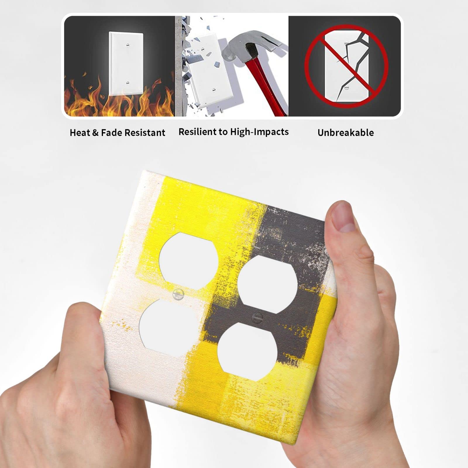 Abstract Beige Yellow Grey Wall Plate - Decorative 2 Gang Double Duplex Outlet Cover - Funny Light Switch Electrical Faceplate 4.5