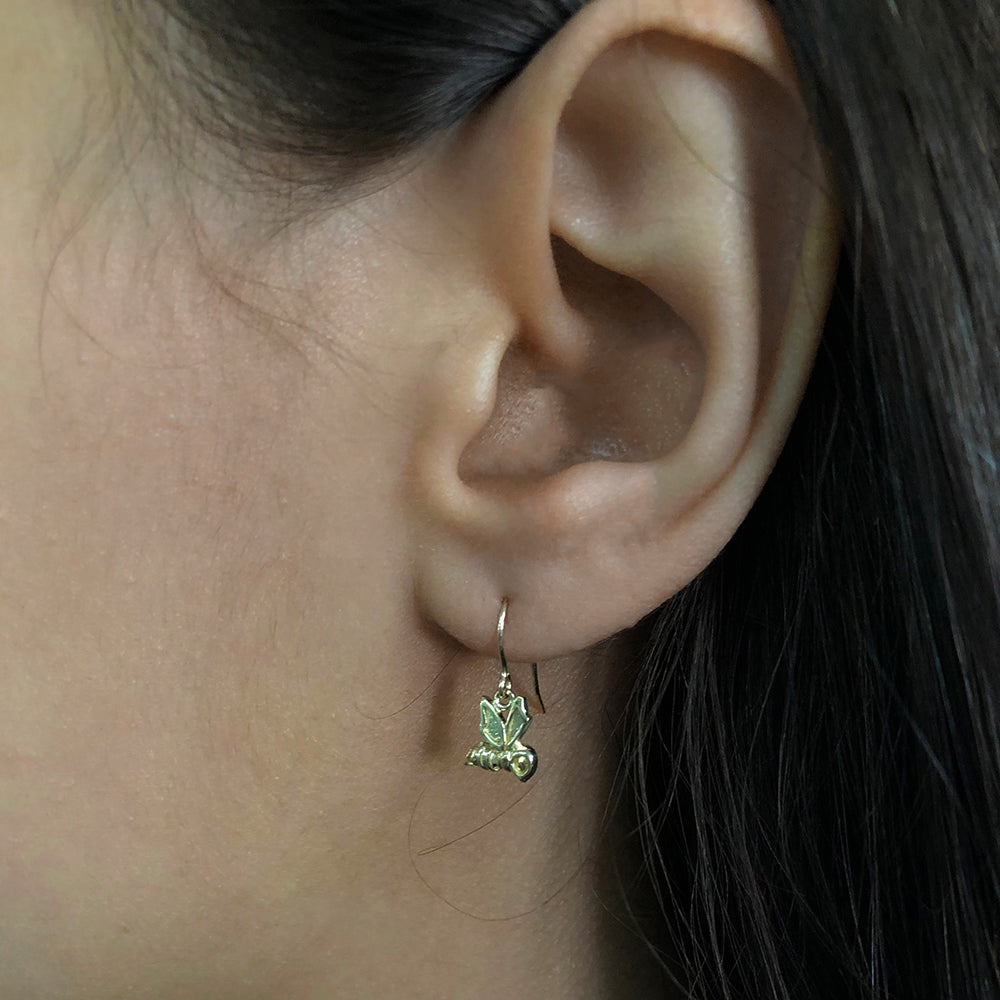 9ct Gold Honeybee Drop Earrings - Dainty Bee Jewelry for Women, Elegant Handmade Earrings for Everyday Wear - Perfect for Spring, Summer, Garden Parties & Boho Fashion
