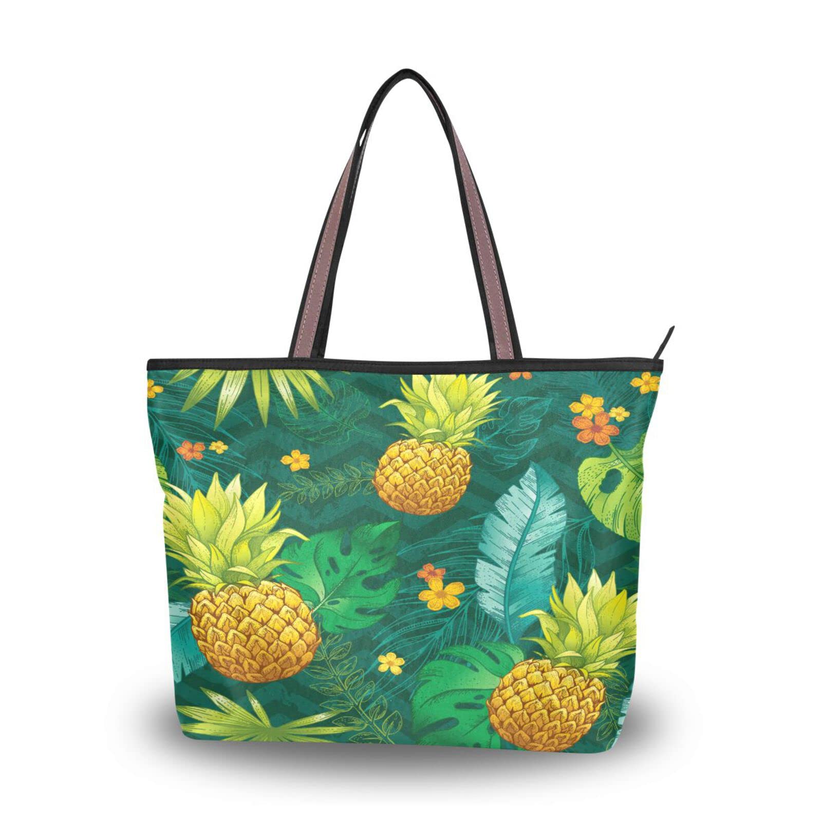 Pineapple Print Reusable Tote Bag for Women - Cute Tropical Fruit Shoulder Bag, Eco-Friendly Beach Bag for Travel, Shopping & Summer Outfits | Perfect for Beach, Picnic & Grocery Trips