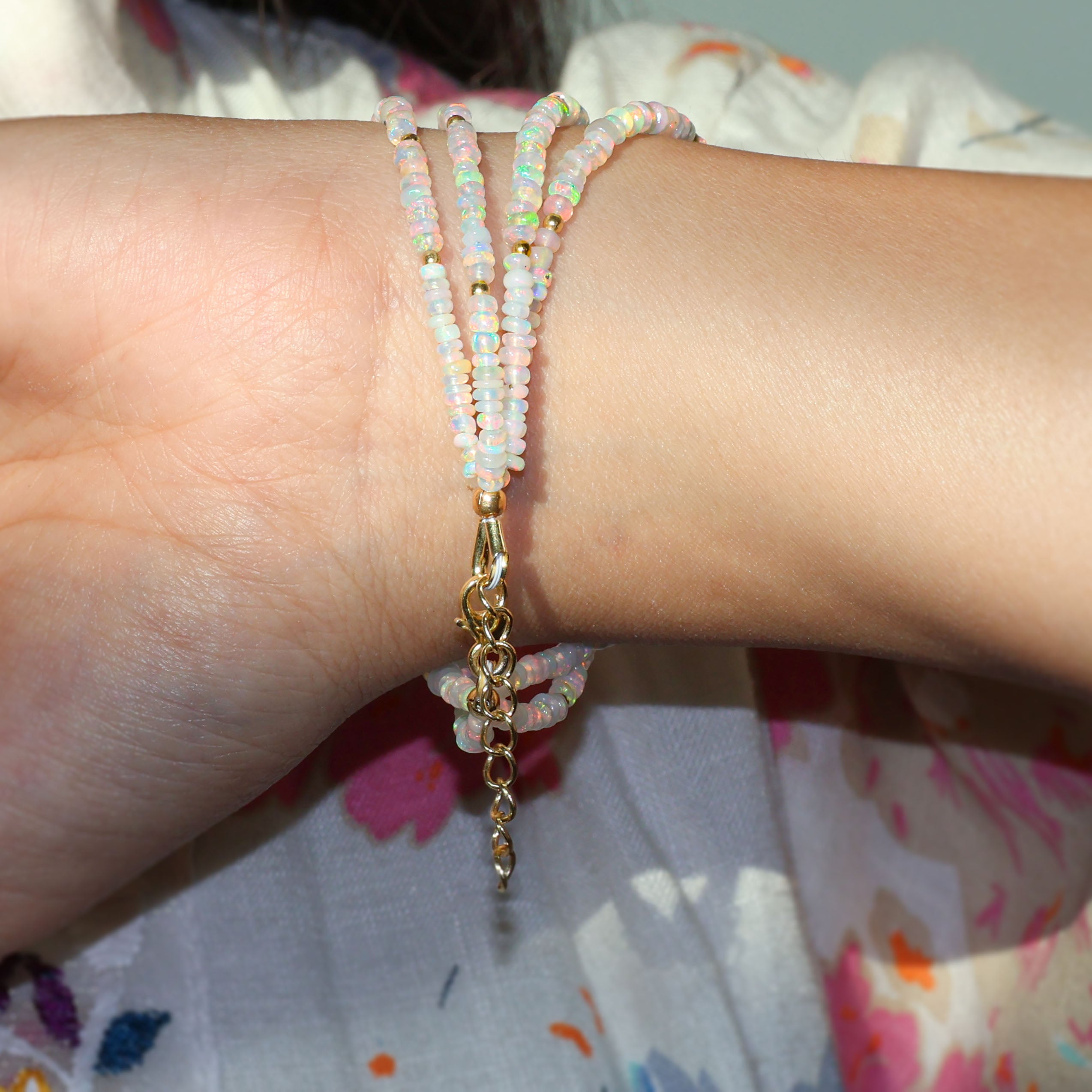 Natural White Opal Beaded Bracelet - 4 Strand Multifire Gemstone Jewelry for Women, Boho Chic Handmade Beaded Bracelet for Yoga, Meditation, and Everyday Wear