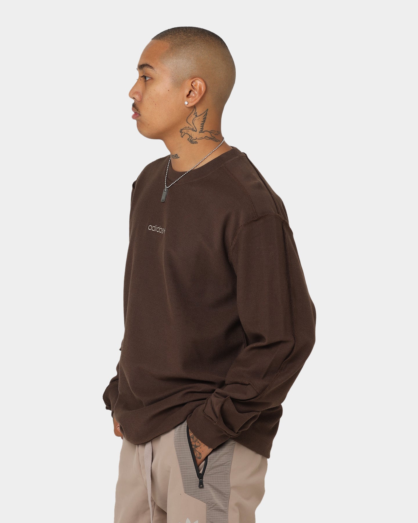 Adidas Loopback Crewneck Sweatshirt for Men - Soft Brown Cotton Pullover for Casual Wear & Street Style