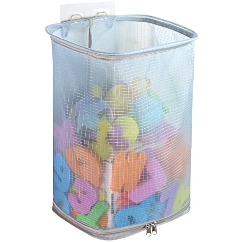 Extra Large Bath Toy Organizer with Zipper Bottom - Waterproof Bathtub Toy Storage Bag for Kids - Bathroom Toy Holder (Blue) - Perfect for Baby Bath Time & Shower Organization