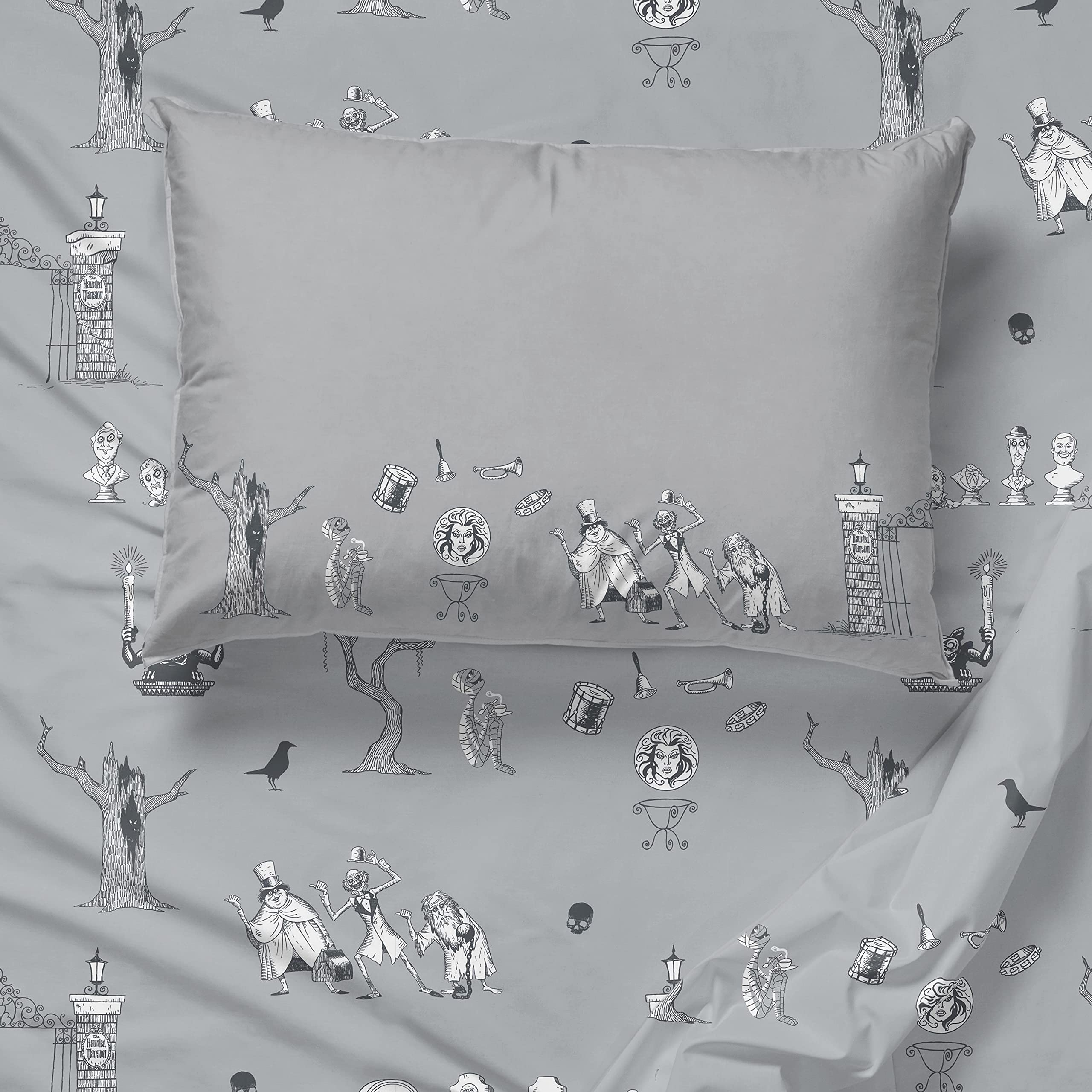 Disney Haunted Mansion Happy Haunts Damask Twin Bed Set - 5 Piece Reversible Comforter & Sheet Set - Super Soft Fade Resistant Microfiber Bedding - Official Disney Licensed Product for Kids & Teens Bedroom Decor