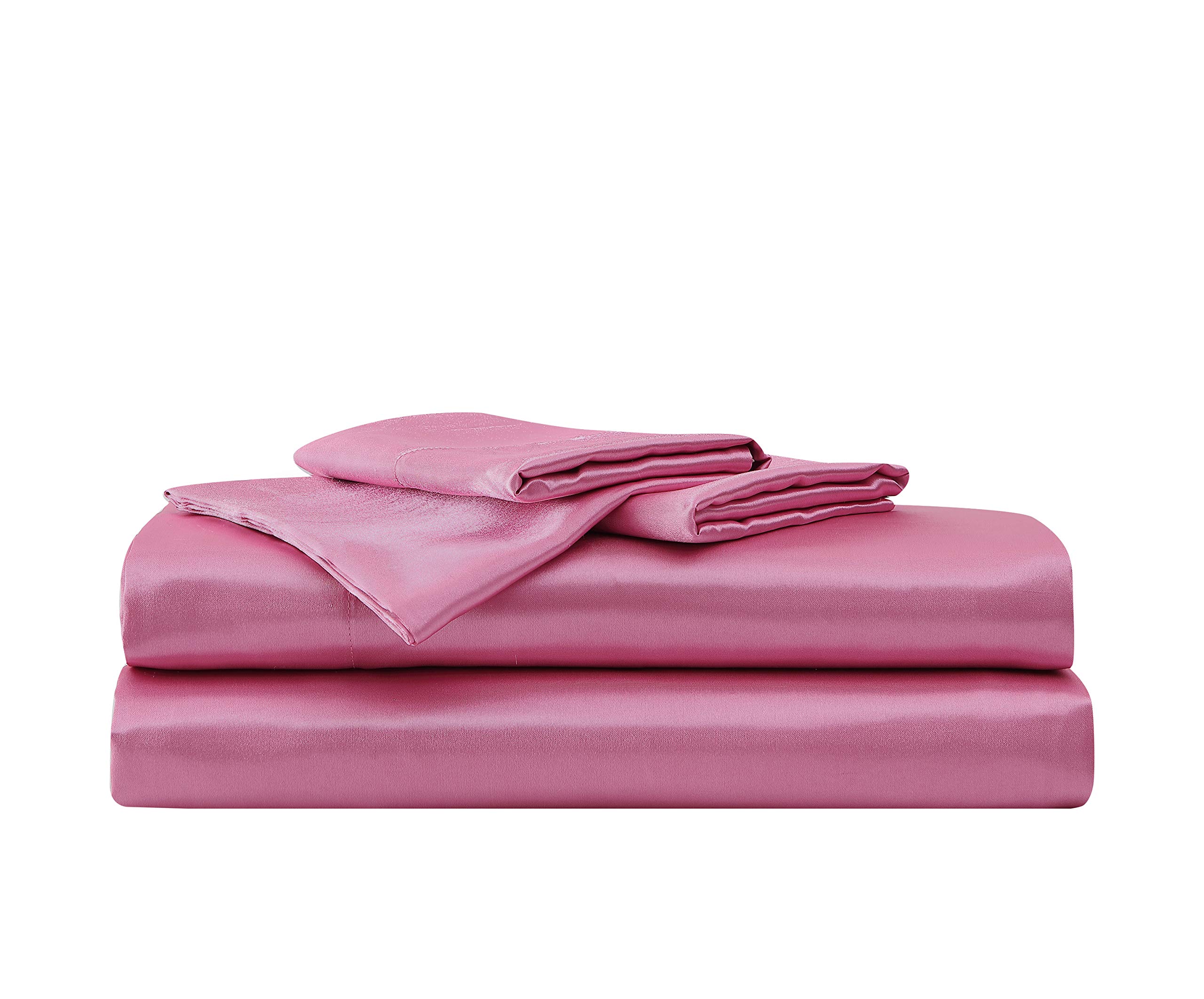 Betsey Johnson Queen Size Satin Bedding Set - Luxurious Pink Satin Sheets with Matching Shams | Ultra Soft & Silky Bed Linens for Elegant Bedroom Decor | Perfect for Master Bedrooms, Guest Rooms & Bridal Suites