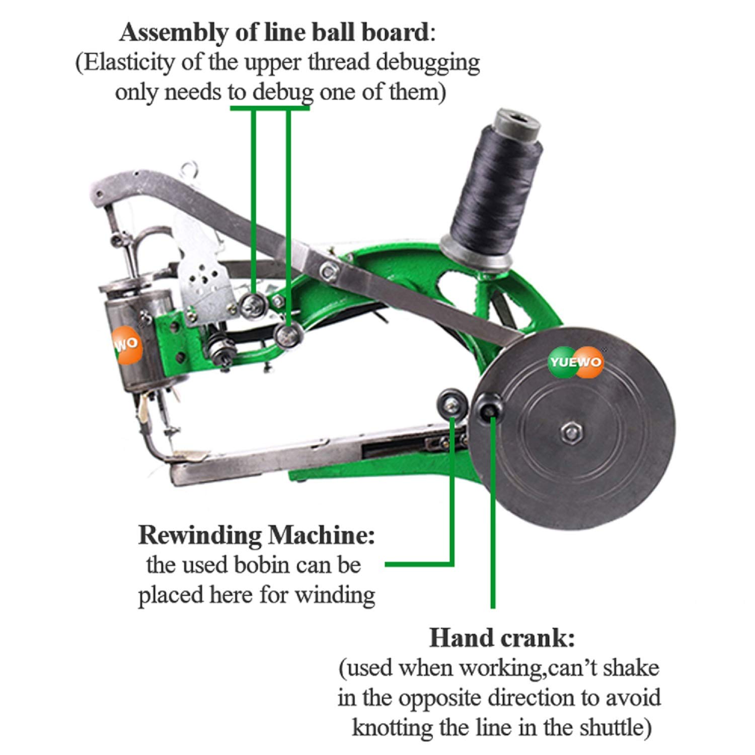 YUEWO DIY Cobbler Sewing Machine for Shoe Repair - Manual Leather Stitcher with Cotton Nylon Thread (Green) - Perfect for Home Shoe Mending, Boot Repair & Leather Craft Projects