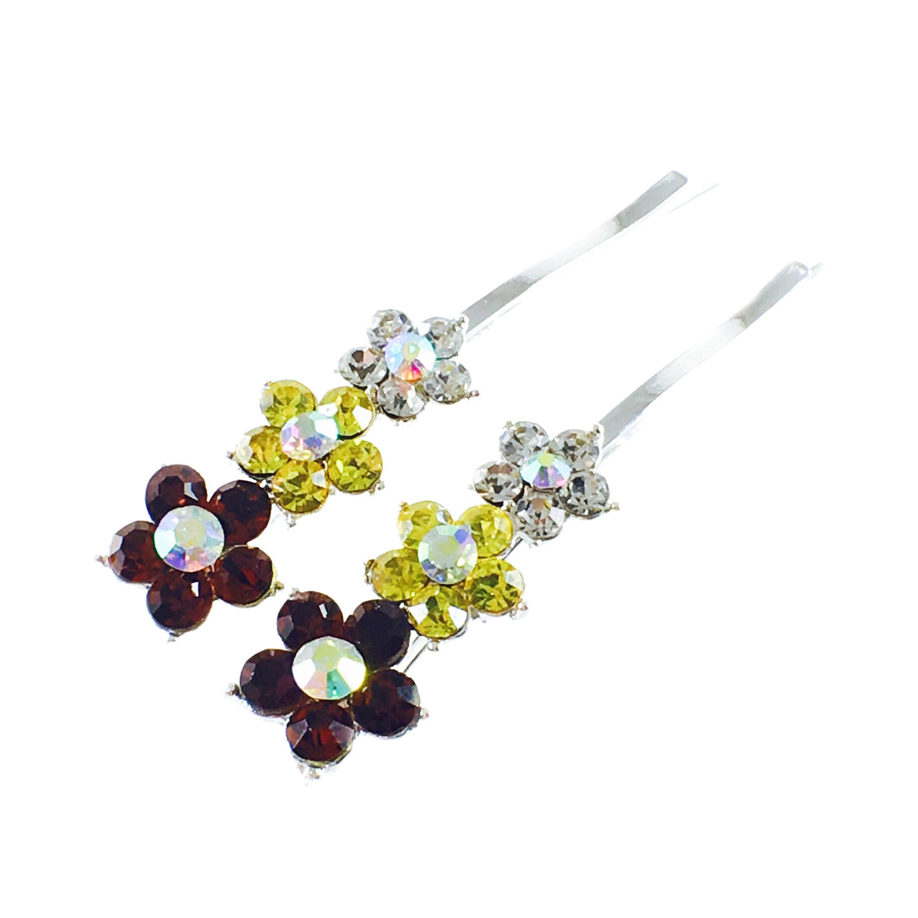 Rhinestone Crystal Flower Bobby Pin Set - 4 Elegant Colors for Hair Styling, Weddings & Special Occasions