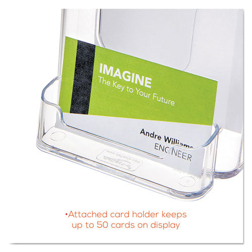 Acrylic Document Holder with Business Card Storage - Countertop or Wall Mount Display (4 3/8