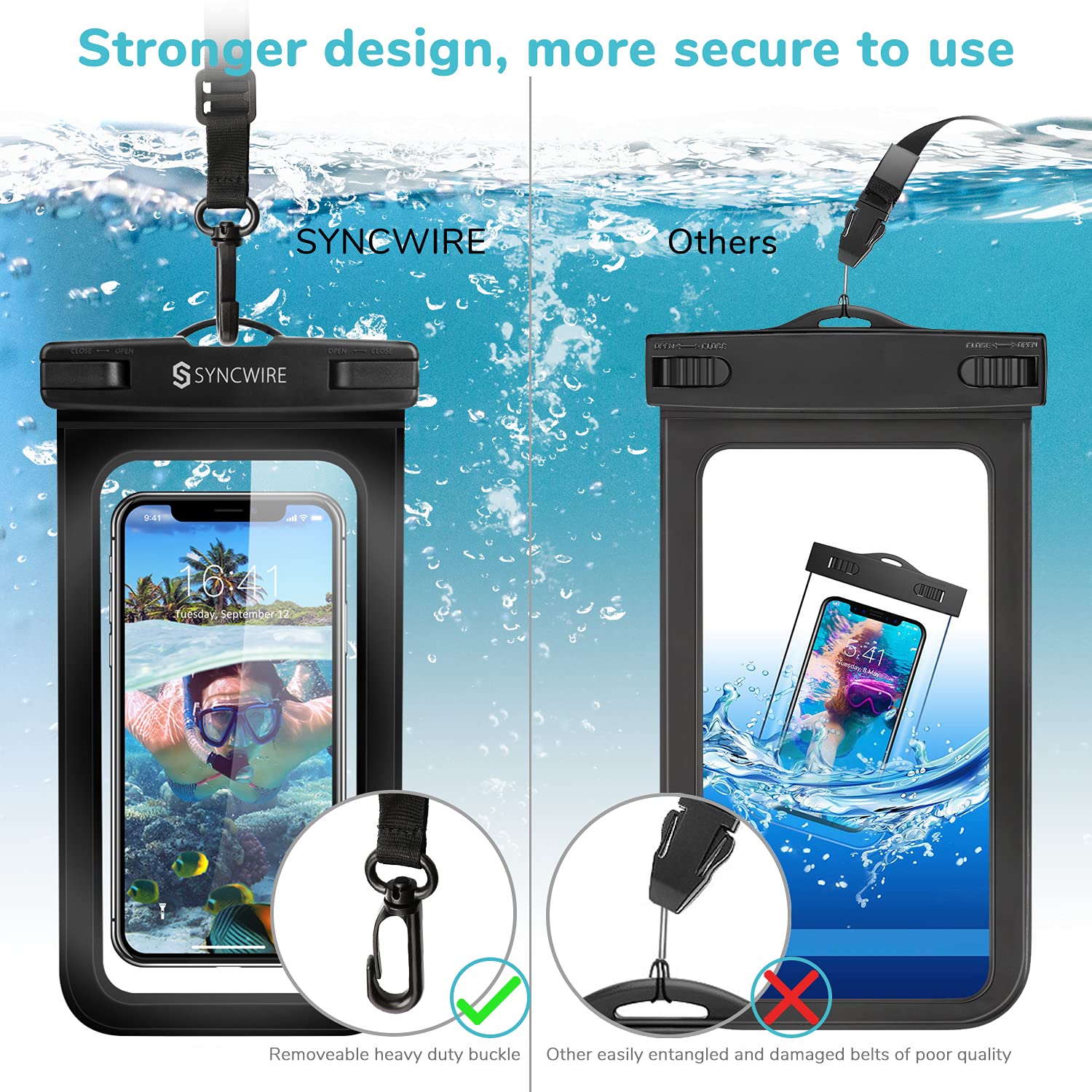 SYNCWIRE Waterproof Phone Pouch [2-Pack] - IPX8 Waterproof Phone Case Dry Bag with Lanyard for iPhone 15/14/13/12/11 Pro/XS/MAX/XR/X/8/7/6 & Samsung S23/S22/S20 (Fits Up to 7 Inch Phones) - Perfect for Swimming, Beach, Kayaking, and Outdoor Activities