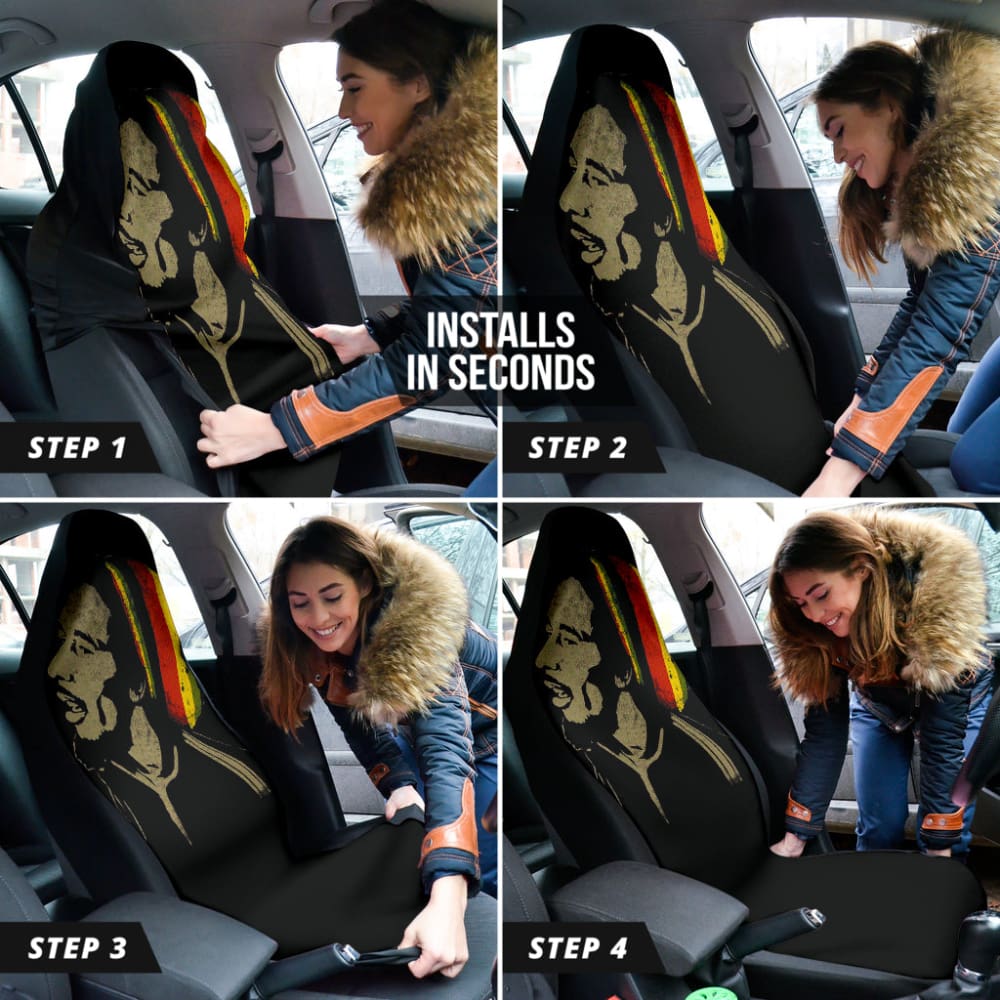 Bob Marley One Love Jamaica Reggae Custom Car Seat Covers Set of 2 - 211901 | Perfect for Reggae Fans, Car Enthusiasts & Jamaican Culture Lovers