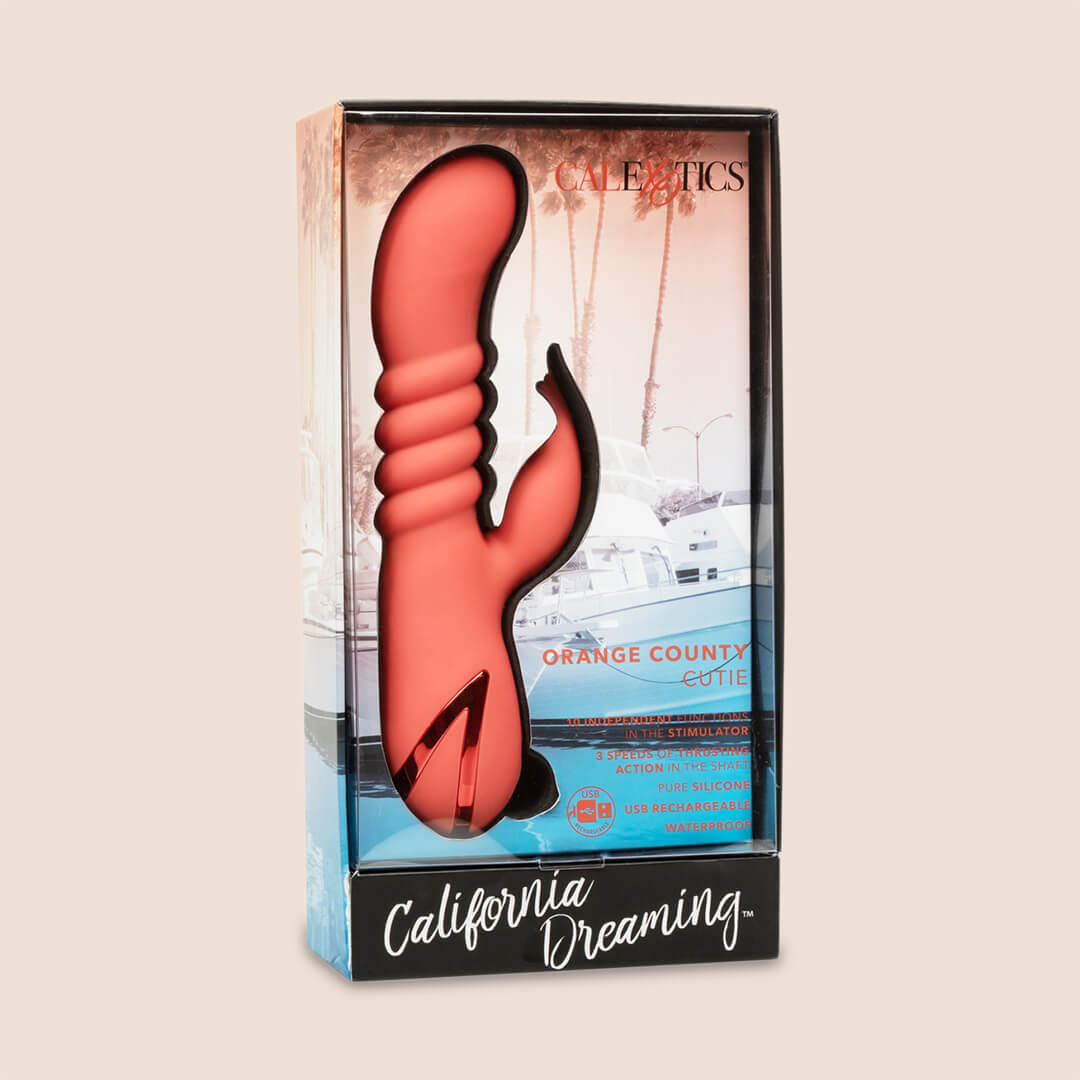 California Dreaming® Orange County Cutie - Silicone Vibrating & Thrusting Rabbit Vibrator for Women | G-Spot & Clitoral Stimulation | Waterproof & Rechargeable Adult Toy for Couples Play & Solo Pleasure
