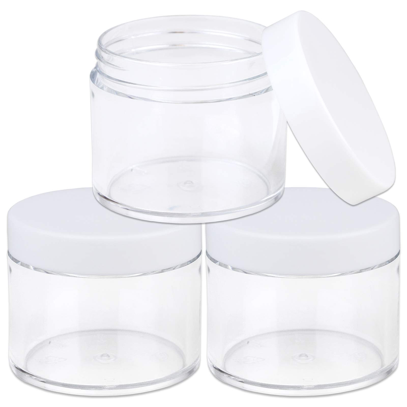 Beauticom 60ml (2oz) Clear Plastic Cosmetic Jars with White Lids - 3 Pack for Makeup, Lotion, Cream & Skincare Storage | Travel-Friendly Containers for DIY Beauty Products & Organizing Bathroom Essentials