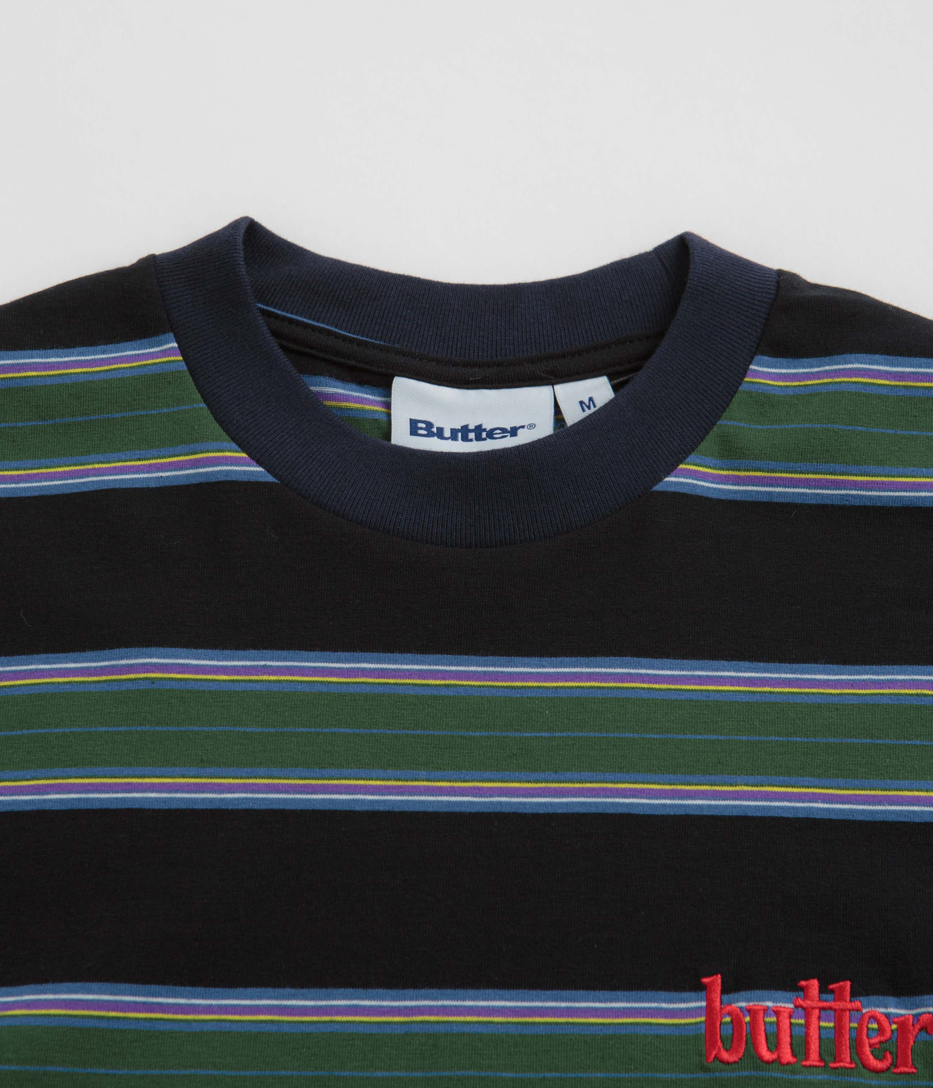 Butter Goods Striped T-Shirt for Men - Soft Cotton Crewneck Tee in Forest Green & Navy Blue | Casual Wear, Street Style, Everyday Outfits