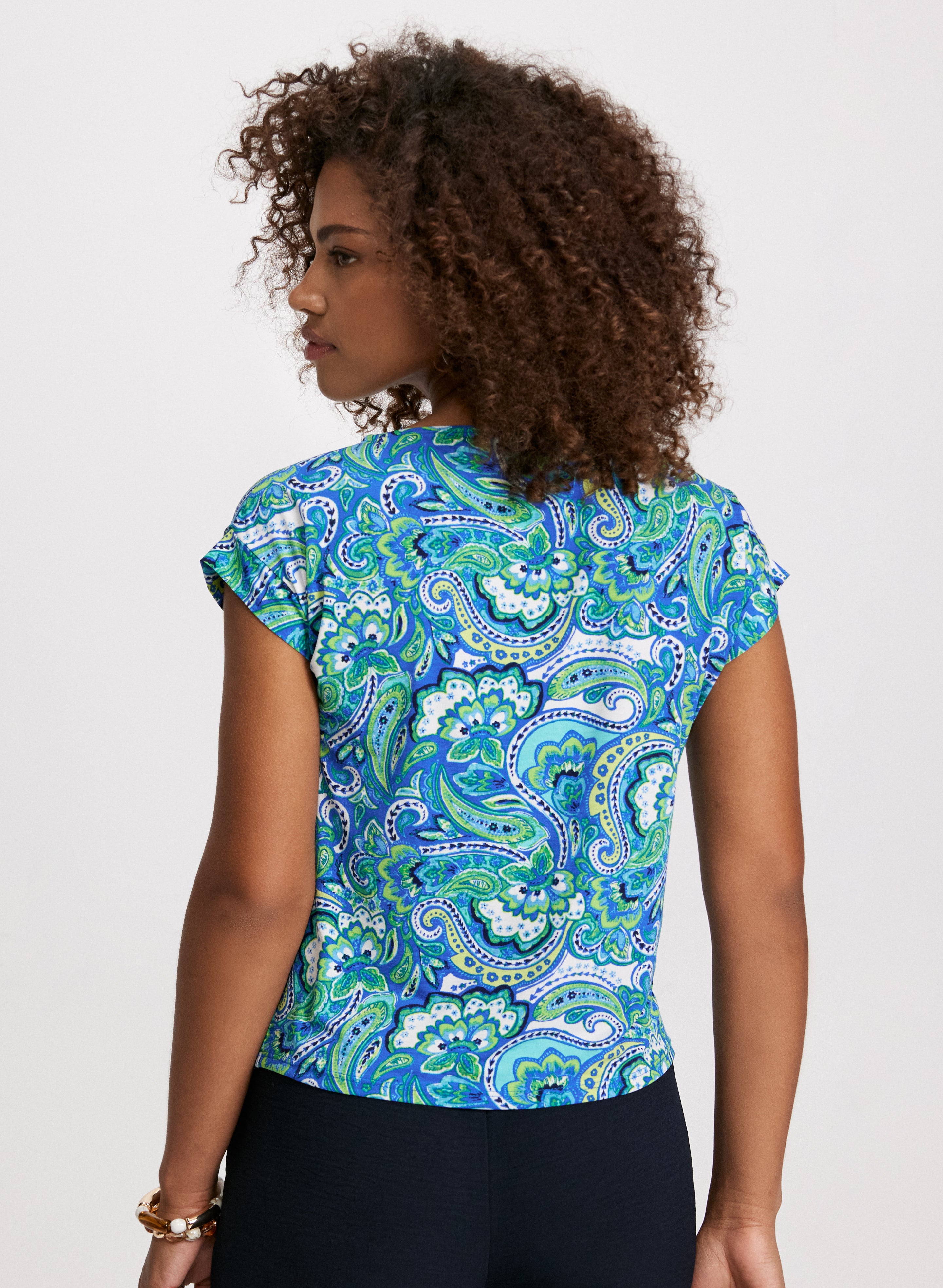 Stylish Cuffed Sleeve Paisley Print Blouse for Women | Floral Bohemian Tunic Top | Perfect for Casual Outings & Date Nights