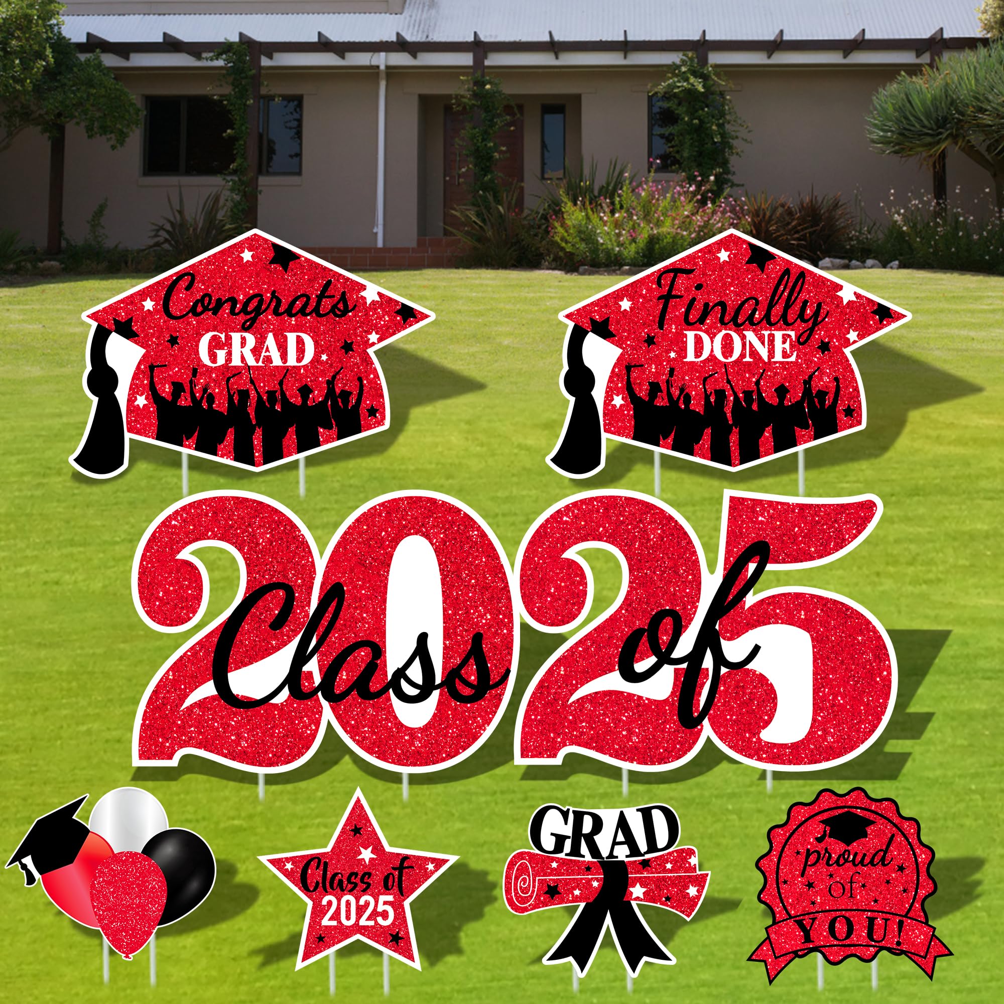 2025 Graduation Yard Signs & Stakes - Outdoor Lawn Decor for High School & College Grads - Congrats Class of 2025 Party Decorations (Red) - Perfect for Graduation Ceremonies, Backyard Celebrations & Photo Backdrops