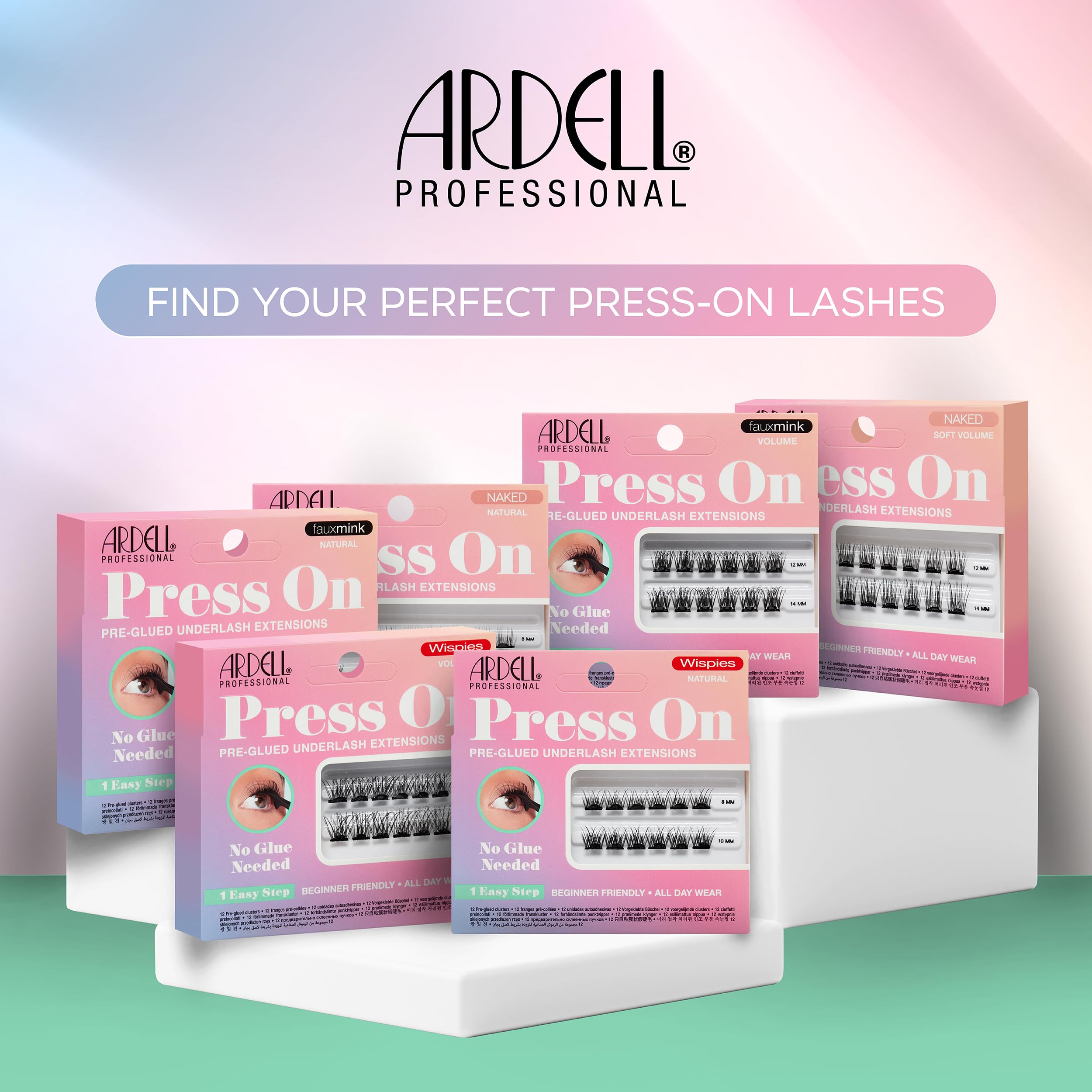 Ardell Press On Pre-Glued Eyelash Extensions - Wispies Volume, Customizable DIY Lash Clusters for Natural Look, All-Day Wear (12mm & 14mm Individual Lashes, 12 Count) - Perfect for Parties, Weddings & Everyday Glam