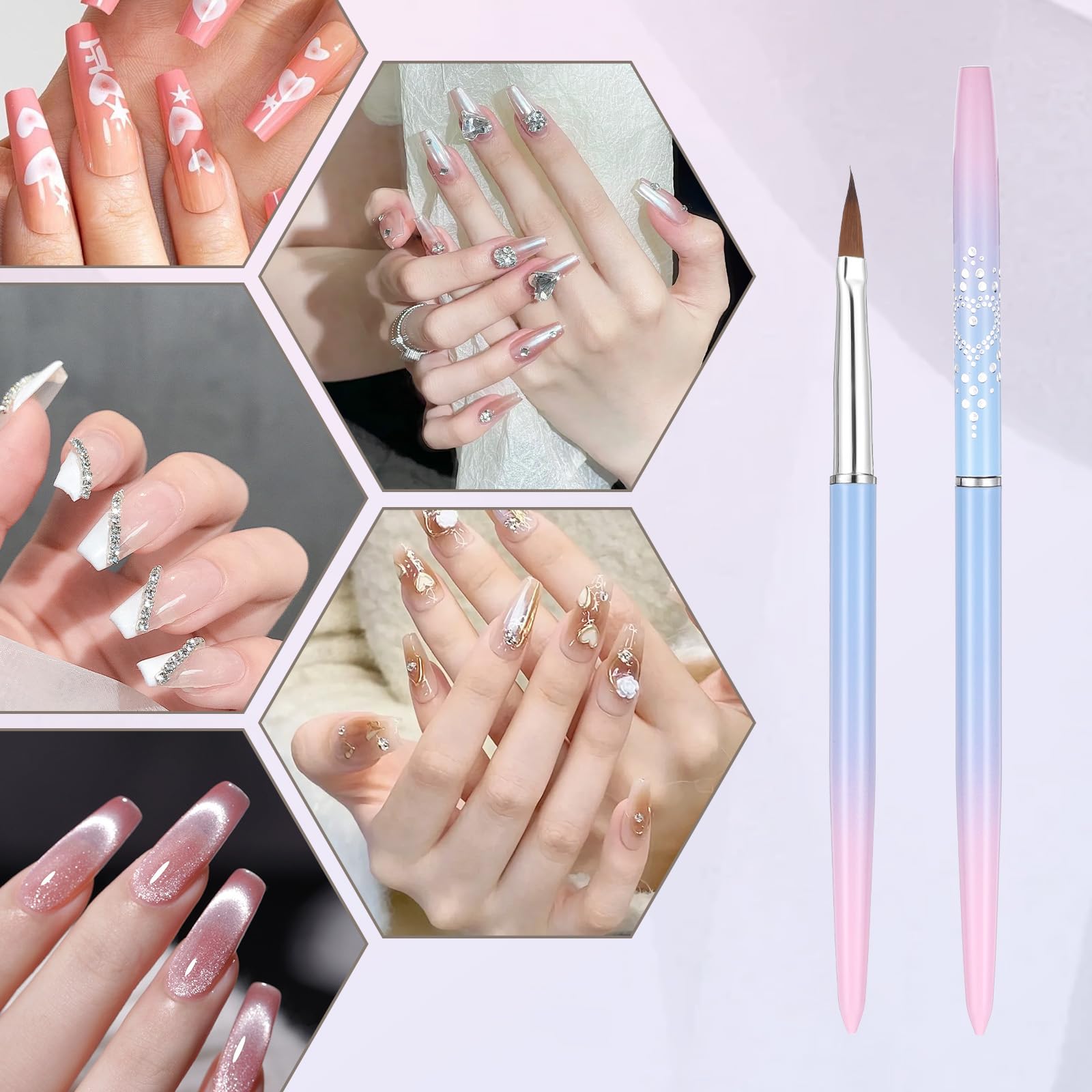 6 Pcs Professional Nail Art Clean Up Brushes Set - Flat, Oval & Angled Nail Polish Brushes for Precise Line Work, Petal Design & Nail Art Cleanup | Perfect for Salon, Home Manicure & DIY Nail Art Designs