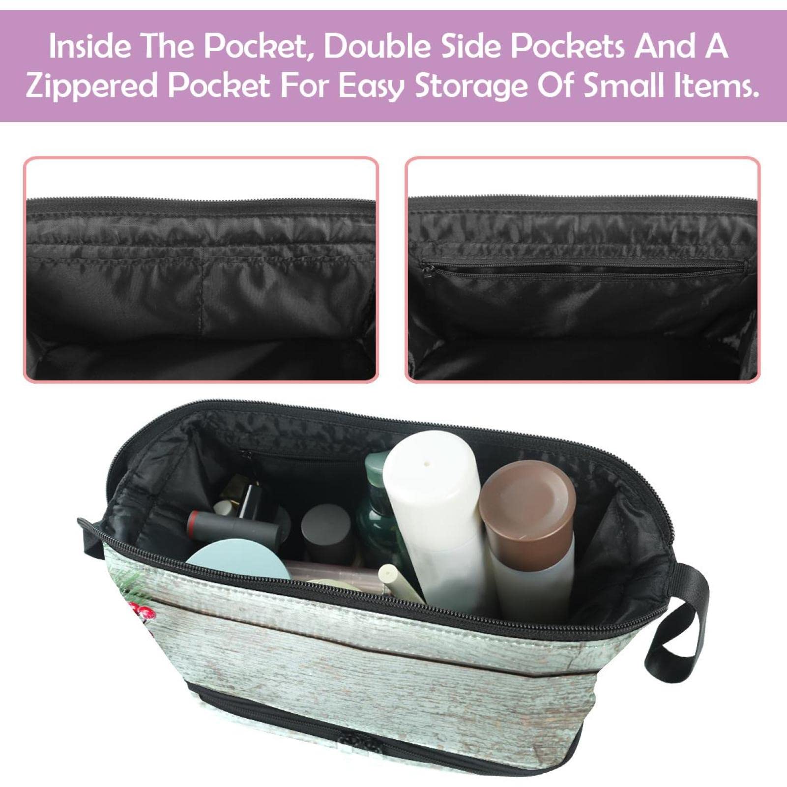 Large Travel Cosmetic Bag for Women - Christmas Snow Wood Makeup Organizer & Toiletry Pouch | Perfect for Holiday Gifts, Vacation Essentials, and Daily Beauty Storage