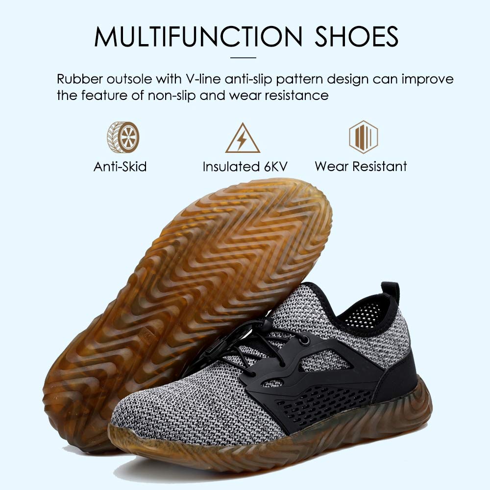 KINOW Steel Toe Safety Work Shoes for Men & Women - Slip Resistant Lightweight Industrial Construction Sneakers - Perfect for Outdoor Work, Warehouse, Construction Sites & Heavy Duty Jobs
