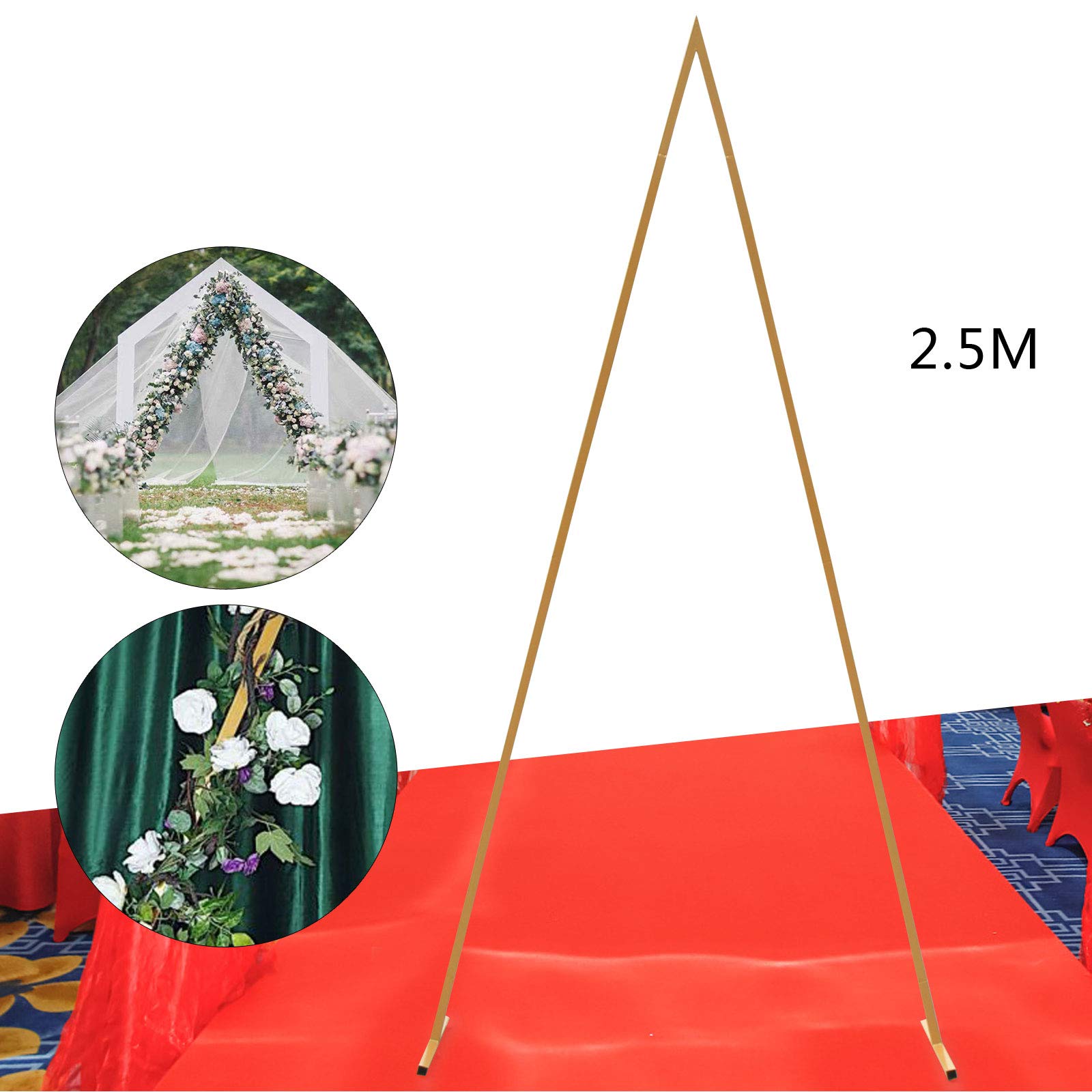 LOYALHEARTDY 8FT Gold Metal Triangle Wedding Arch Stand - Modern Geometric Wedding Backdrop for Outdoor Ceremonies, Garden Parties & Photo Shoots - Durable Lawn Decoration for Wedding Aisle & Reception Entrance