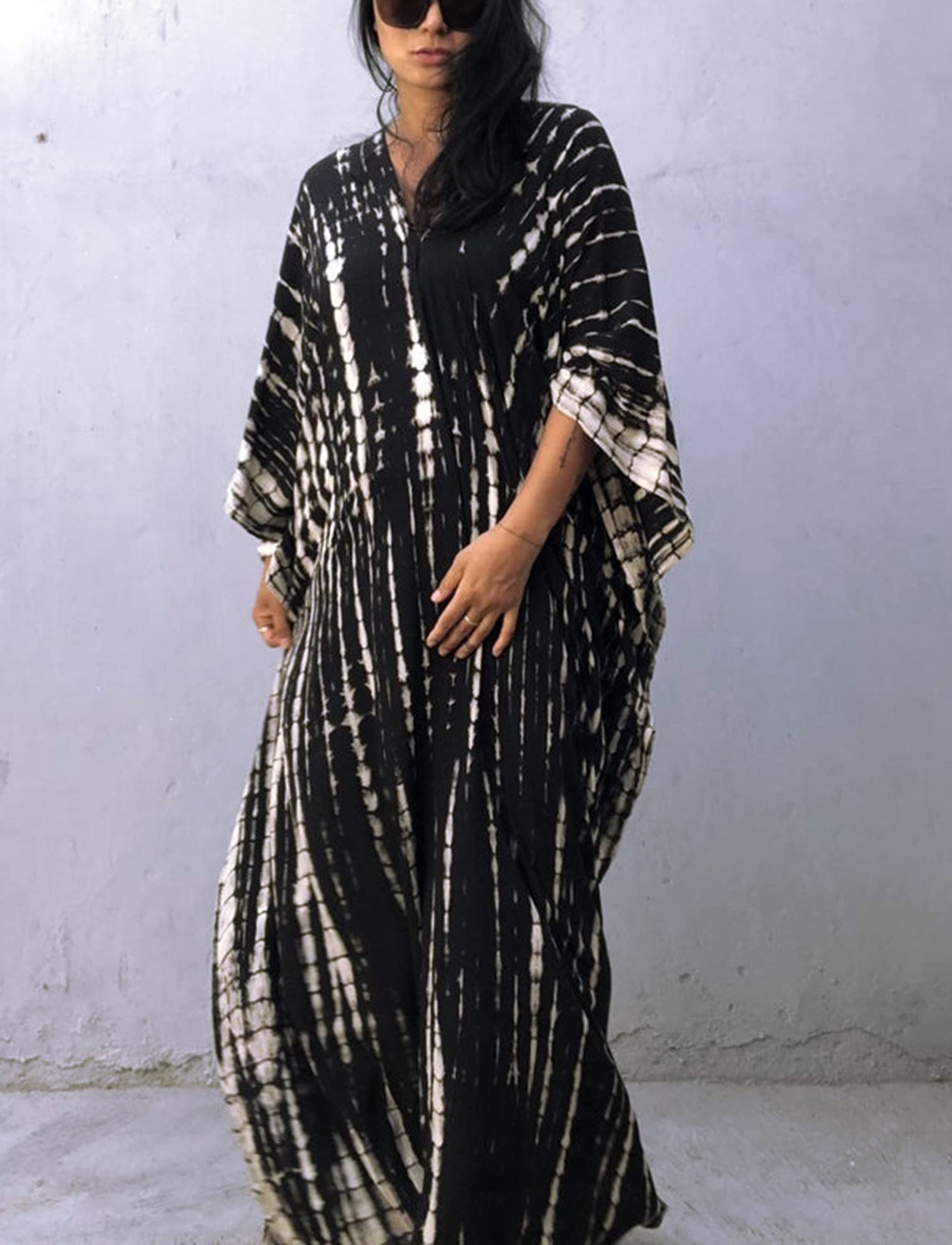 FEOYA Women's Bohemian Swim Cover Up - Printed V-Neck Kaftan Dress with Side Slit | Beachwear for Pool, Vacation & Summer Outfits
