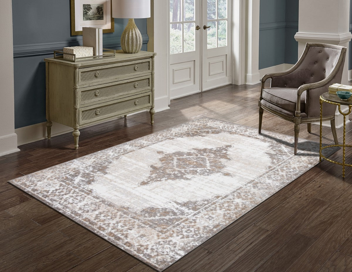 8x11 Area Rug Grey and Cream - Soft Modern Boho Rug for Living Room, Bedroom, Dining Room - Non-Slip Comfortable Floor Mat for Home Decor