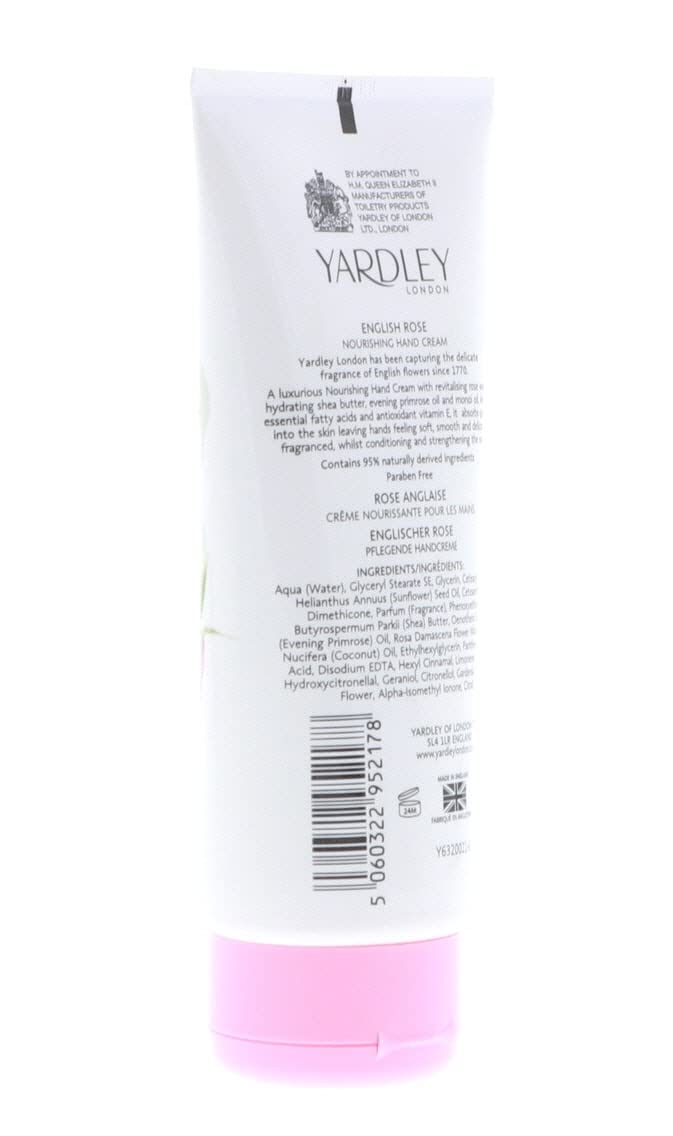 Yardley English Rose Nourishing Hand Cream 3.4 oz - Moisturizing & Hydrating for Dry Skin - Perfect for Home, Office & Travel Use