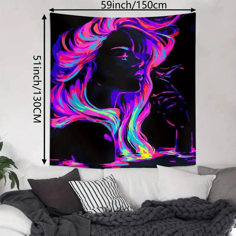 Women's Charm Official Glow Tapestry UV Art Wall Decor - Perfect for Bedroom, Living Room & Dorm Aesthetic Lighting