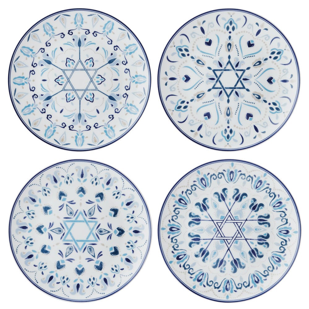 Hanukkah Celebration Set of 4 Salad Plates - Elegant Judaica Dinnerware for Holiday Meals & Festive Gatherings
