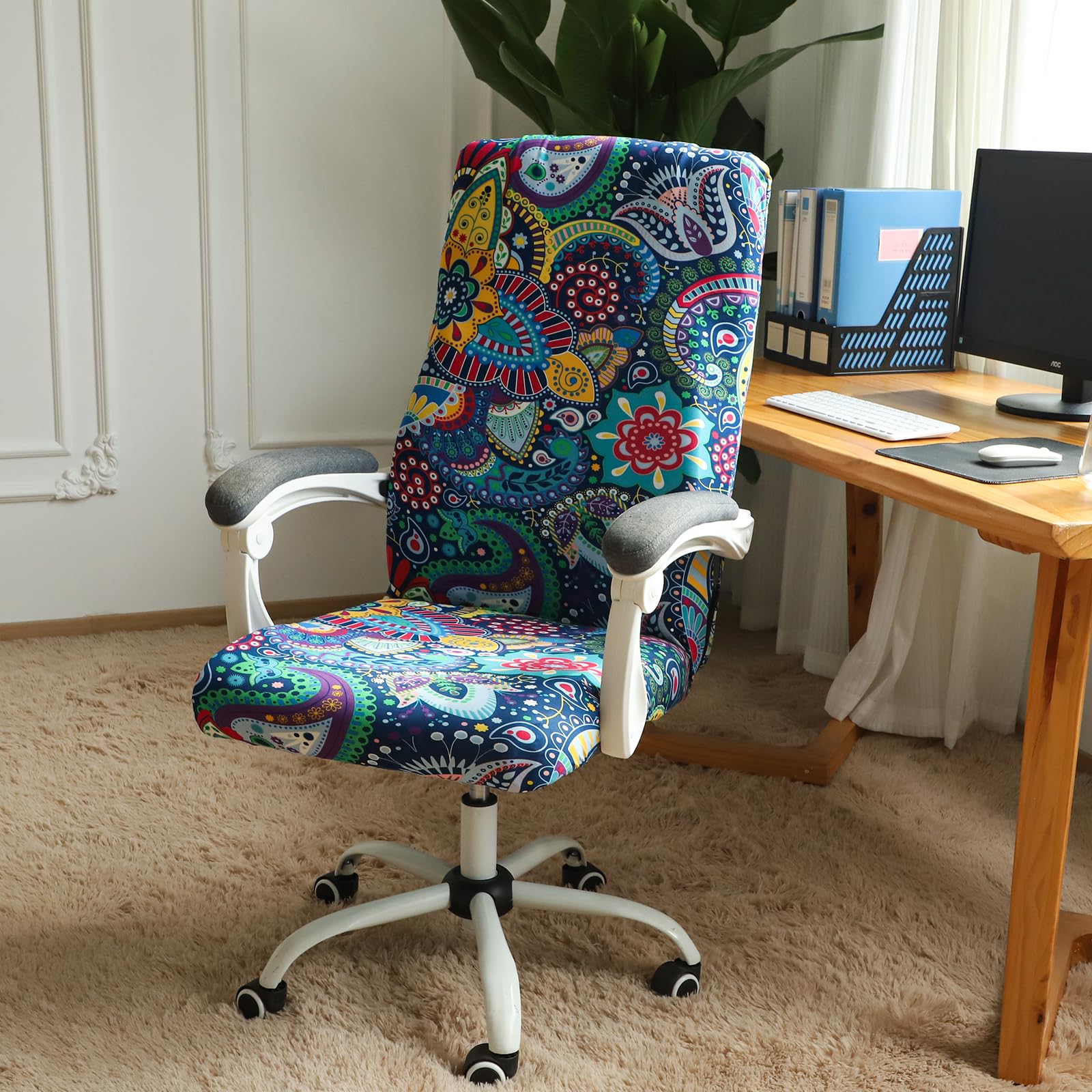 FORCHEER Stretchable XL Office Chair Cover for Big and Tall Chairs - Large Boho Design, Fits Most Computer & Desk Chairs - Perfect for Home Office, Gaming Setup, and Workspace Decor