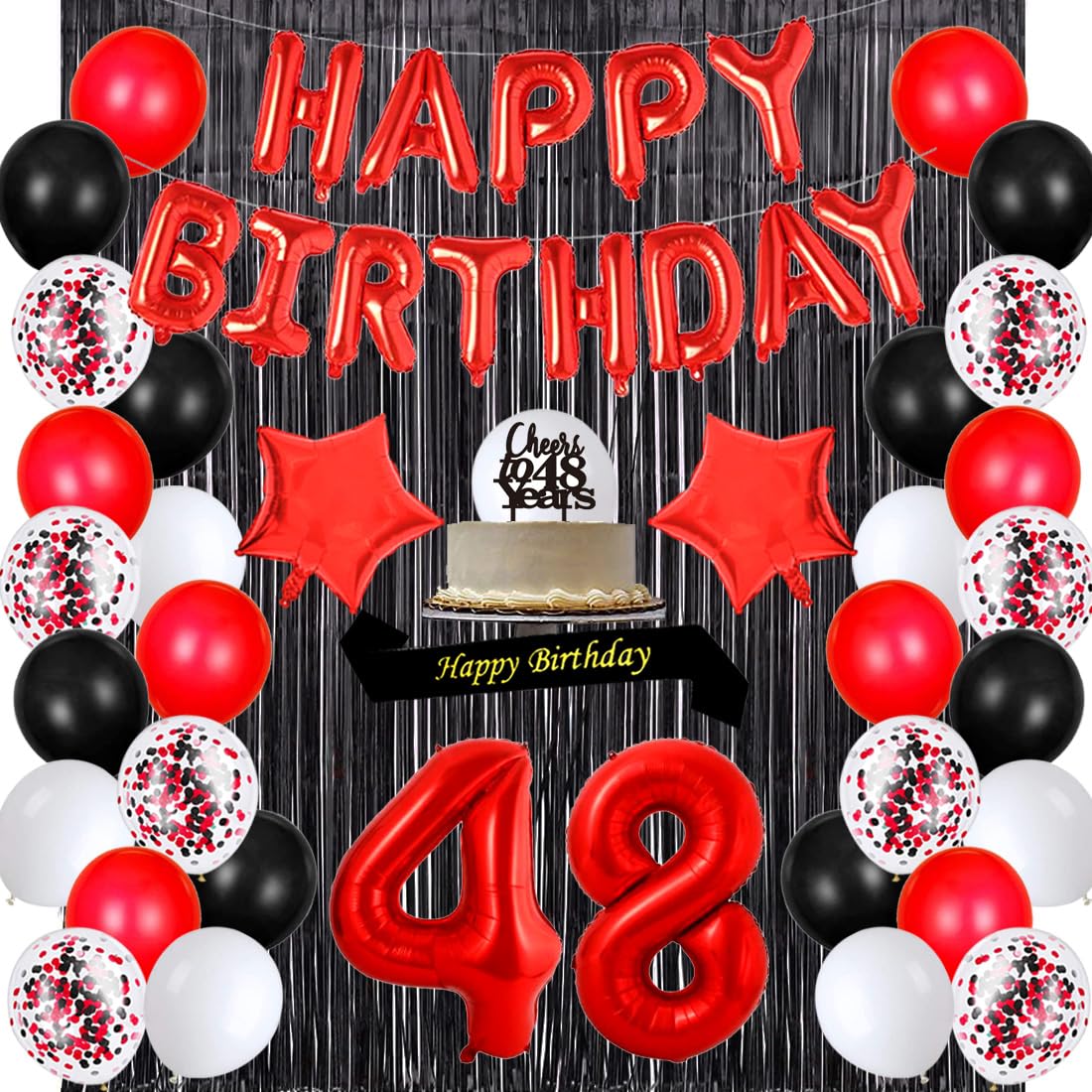48th Birthday Party Decorations Set - Happy Birthday Banner, Sash, Cake Topper, Confetti & Balloons for Women | Cheers to 48 Years Celebration | Perfect for Milestone Birthdays, Surprise Parties & Photo Backdrops