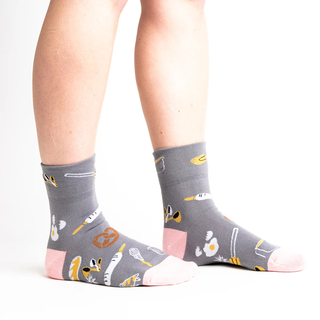 Funny Baking Themed Socks - 'I Knead The Dough' Crew Socks with Turn Cuff | Comfortable Novelty Socks for Bakers & Baking Enthusiasts | Perfect Gift for Kitchen Lovers & Baking Gifts