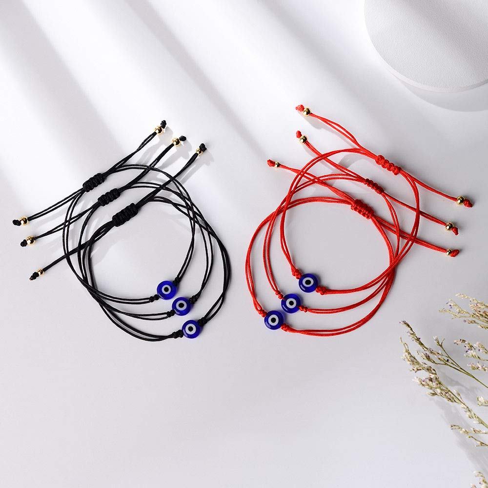 6 Pcs Evil Eye Bracelet Set for Women & Men - Adjustable Lucky Protection Bracelet & Anklet - Spiritual Gift for Teens - Perfect for Daily Wear, Travel & Good Luck Charms