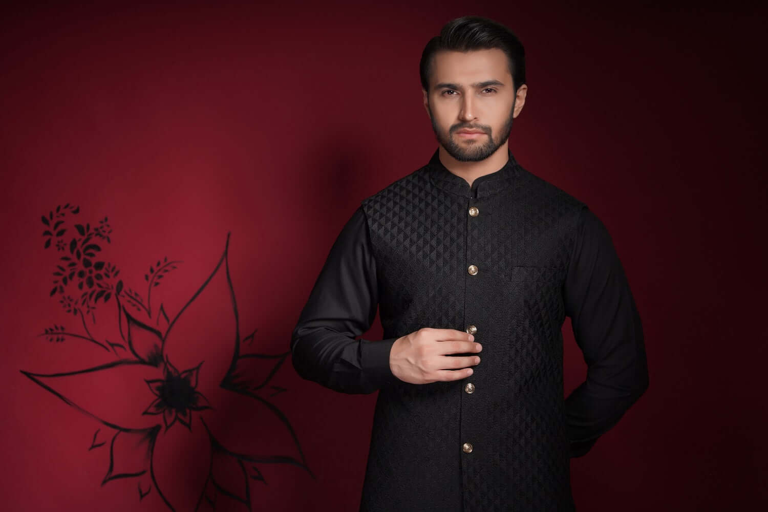 Jet Black Diamond Classic Signature Waistcoat Shawl Set for Men - Elegant Formal Wear for Weddings, Parties & Special Occasions